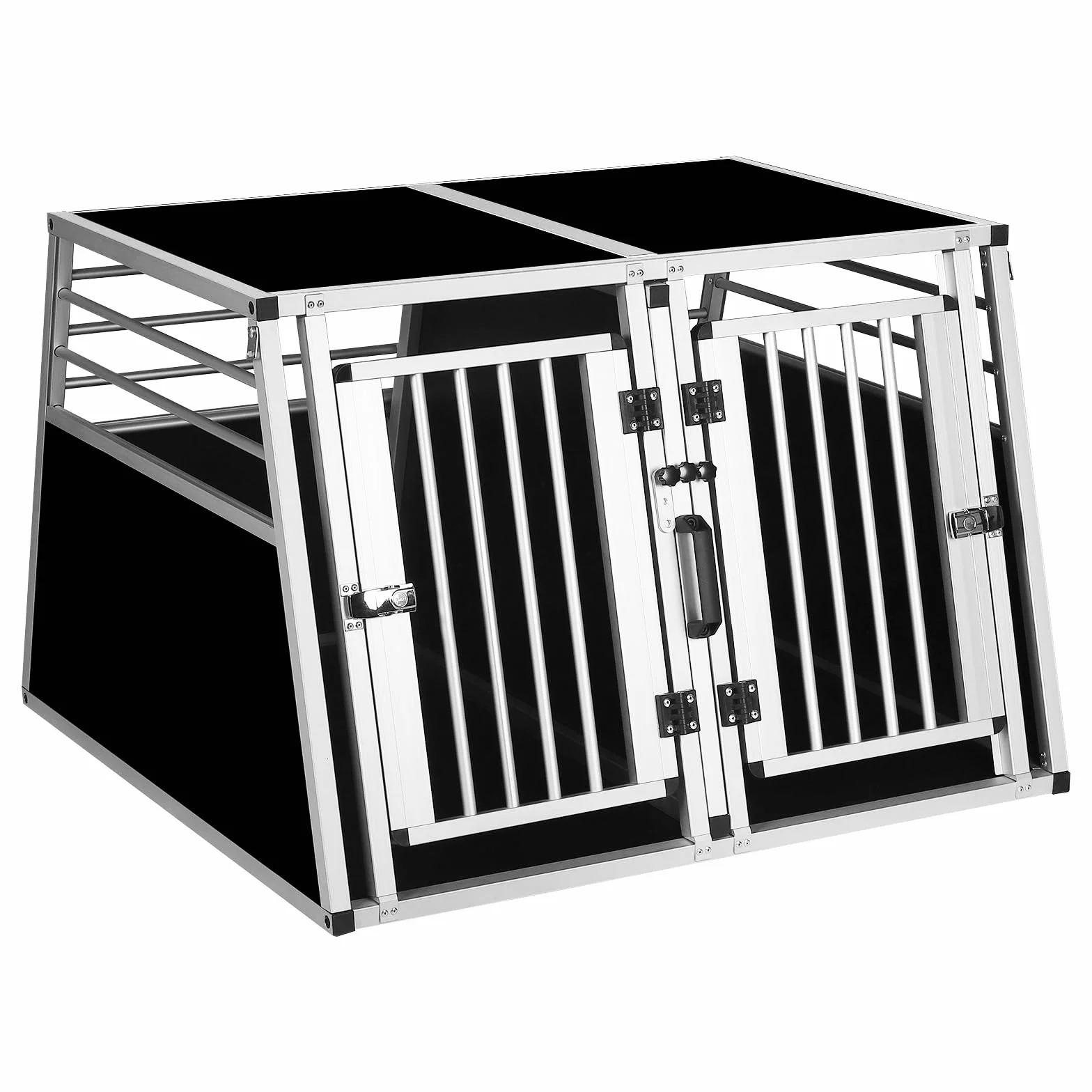 EUGAD Caisse Transport Chien, Cage de Transport pour 2 Chiens Voiture,Caisse de Transport pour Grand Chien Aluminium avec Cloison Séparation Fermeture Sécurité, Cage Transport Solide 97x92x66cm