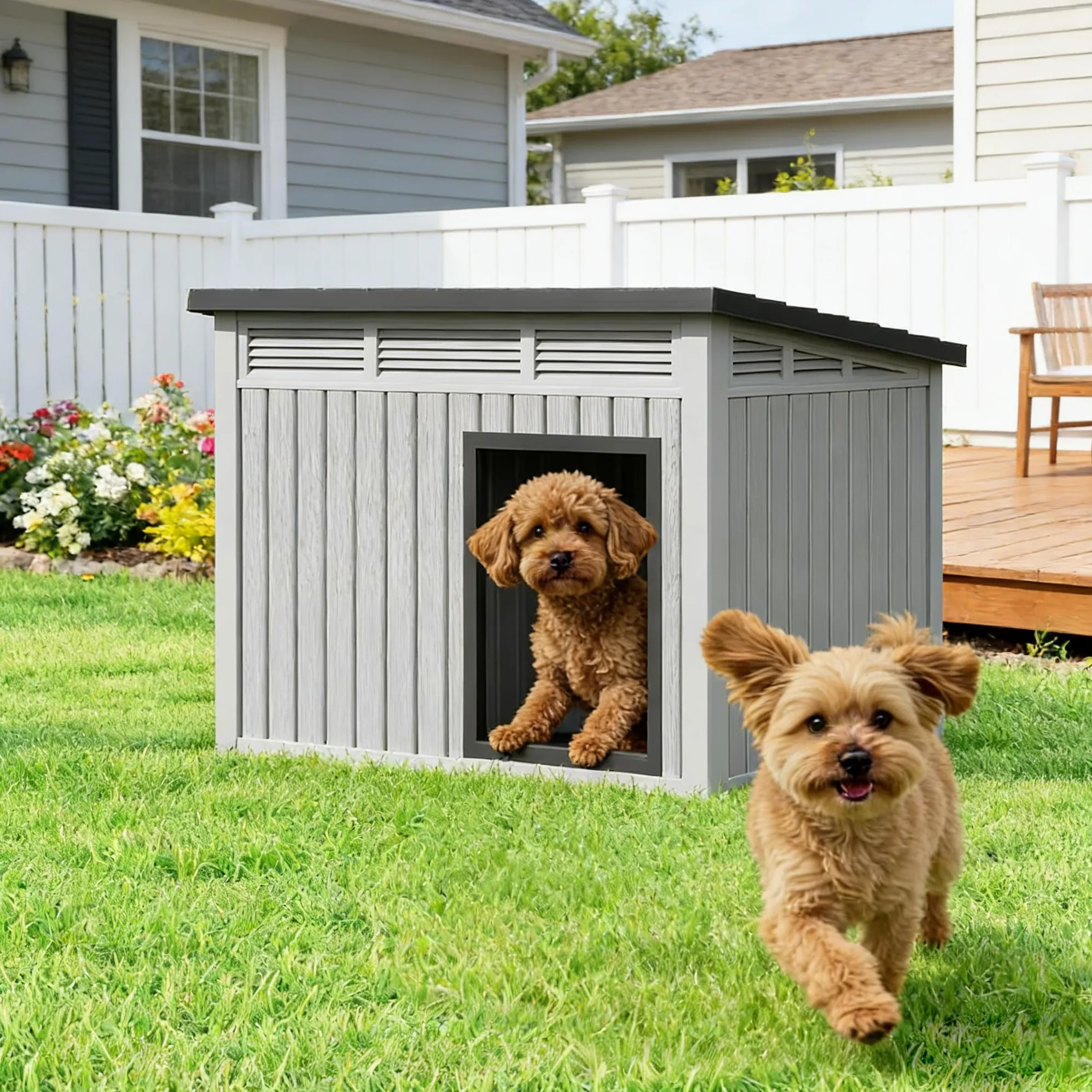 Bifanuo Niche d'extérieur pour chiens de taille moyenne et petite – Toit amovible résistant aux intempéries, facile à assembler, facile à nettoyer, idéale pour les chiens de taille moyenne (gris