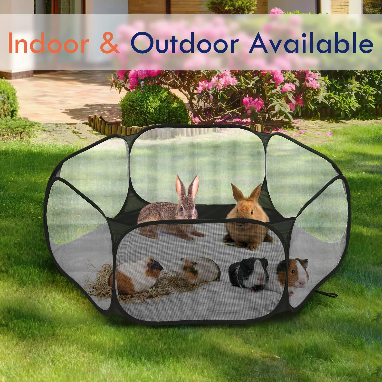 Parc pour Petits Animaux Imperméable avec Cadre en Fil d'acier, Clôture Extérieure pour Poussin Chiot Lapin, Noir