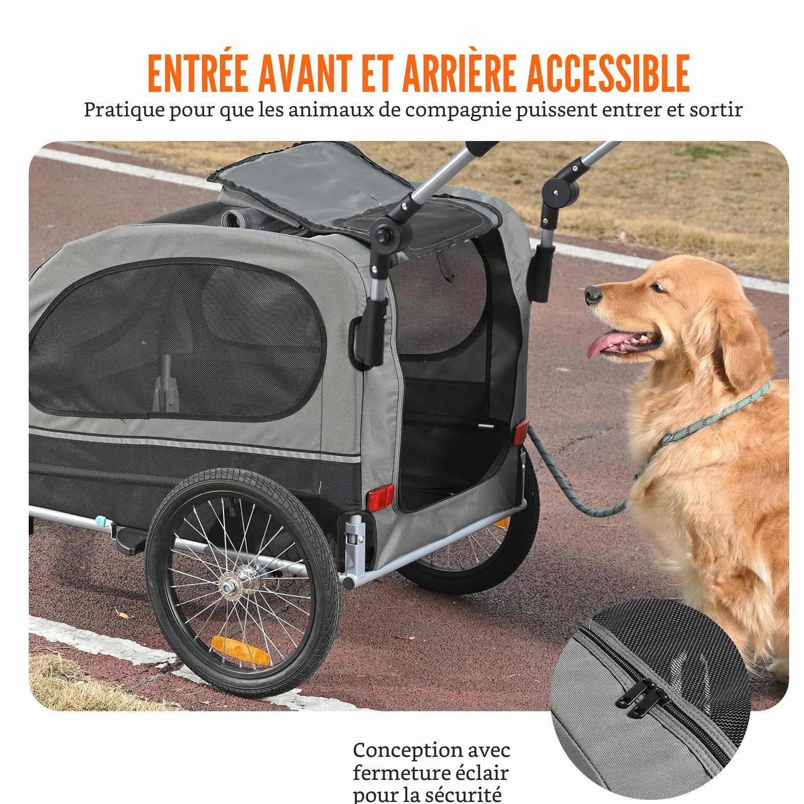 VEVOR Remorque vélo pour Chien, Charge 40 kg, Poussette d'animaux de Compagnie 2 en 1, Cadre Pliable Facile avec Roue à dégagement Rapide, coupleur de vélo Universel, Laisse Interne