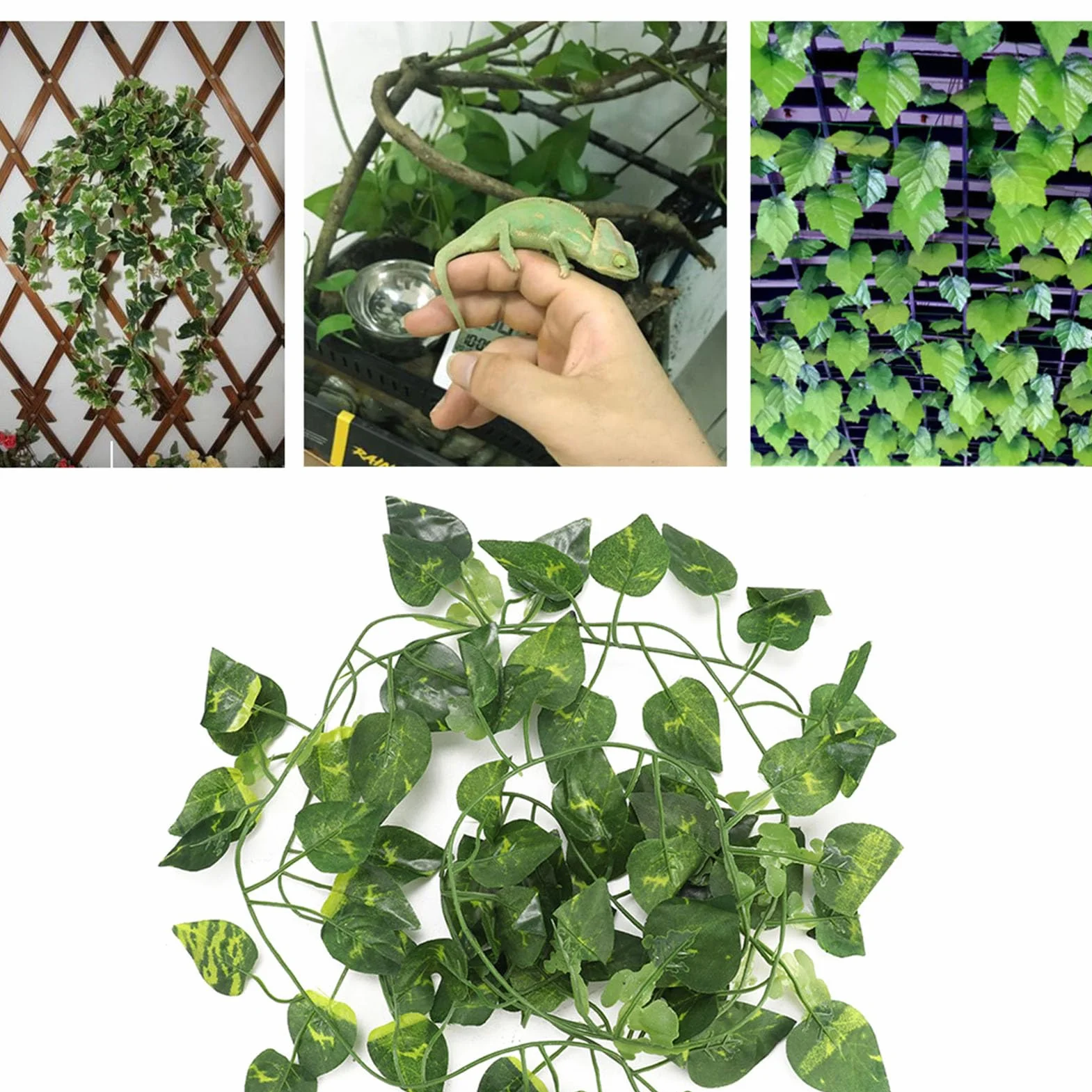 6.89ft Reptiles Artificielle Vigne en Plastique Faux Feuilles Suspendues Vert Simulation Plante Flexible Jungle Vines Grimpeur pour Reptiles Lézard Caméléon Habitat Décor(#1)