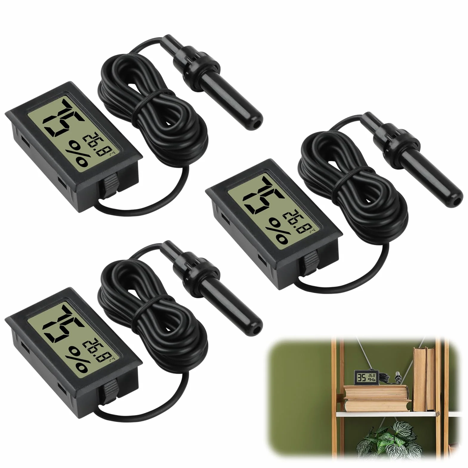 Thermomètre Hygromètre Numérique avec Sonde Externe -50 à 70°C 10 à 90% pour Aquarium Reptile Incubateur