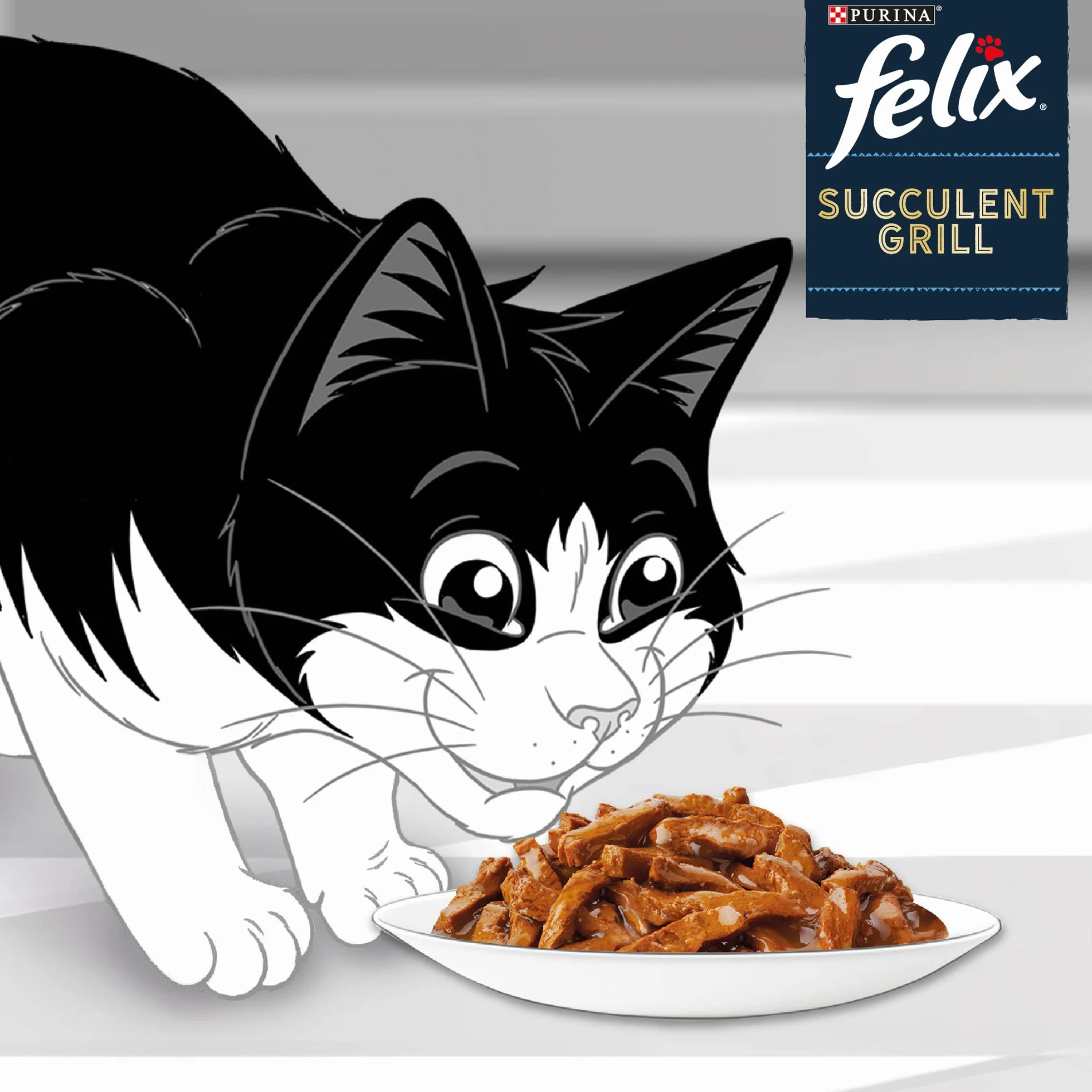 Felix | Succulent Grill | Aliment Complet pour Chat Adulte| Sélection Mixte : Au Poulet, Au Bœuf, Au Saumon, Au Thon| en Sauce | Portion Individuelle | 80x80g | Nourriture Chat Sélection Mixte Poulet, Boeuf, Poisson - Riche en Oméga 6 et vitamines - 4 var