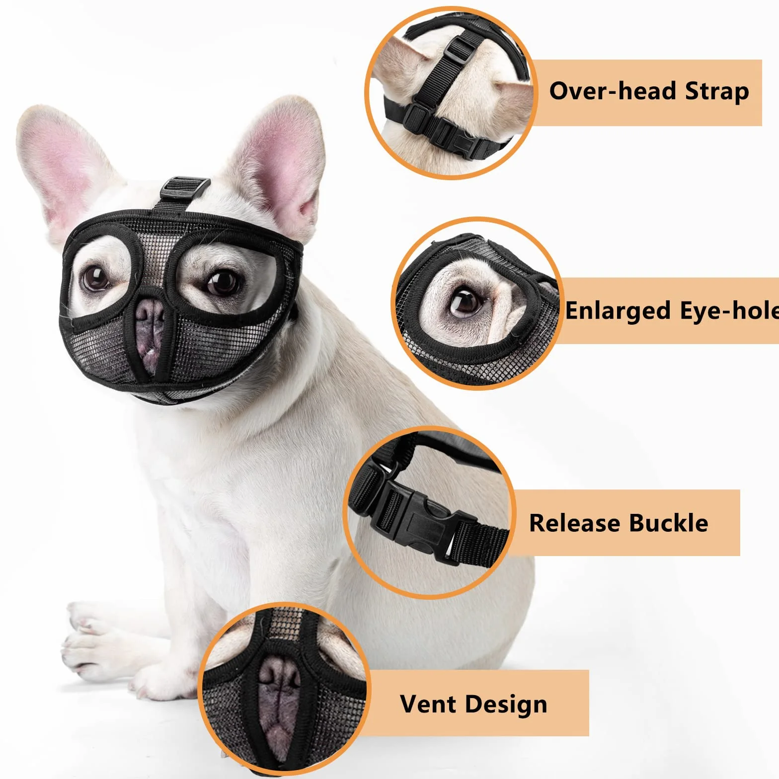 ILEPARK Museliere pour Bouledogue, Réglable ne Couvrira Pas Les Yeux Mêches Muettes Museau pour Mordre la Mât (L,Noir)
