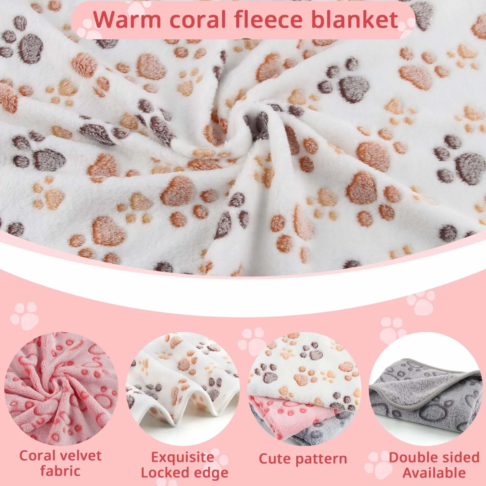 Lot de 3 couvertures en peluche douce pour chiens et chats, lavable 60 x 40 cm