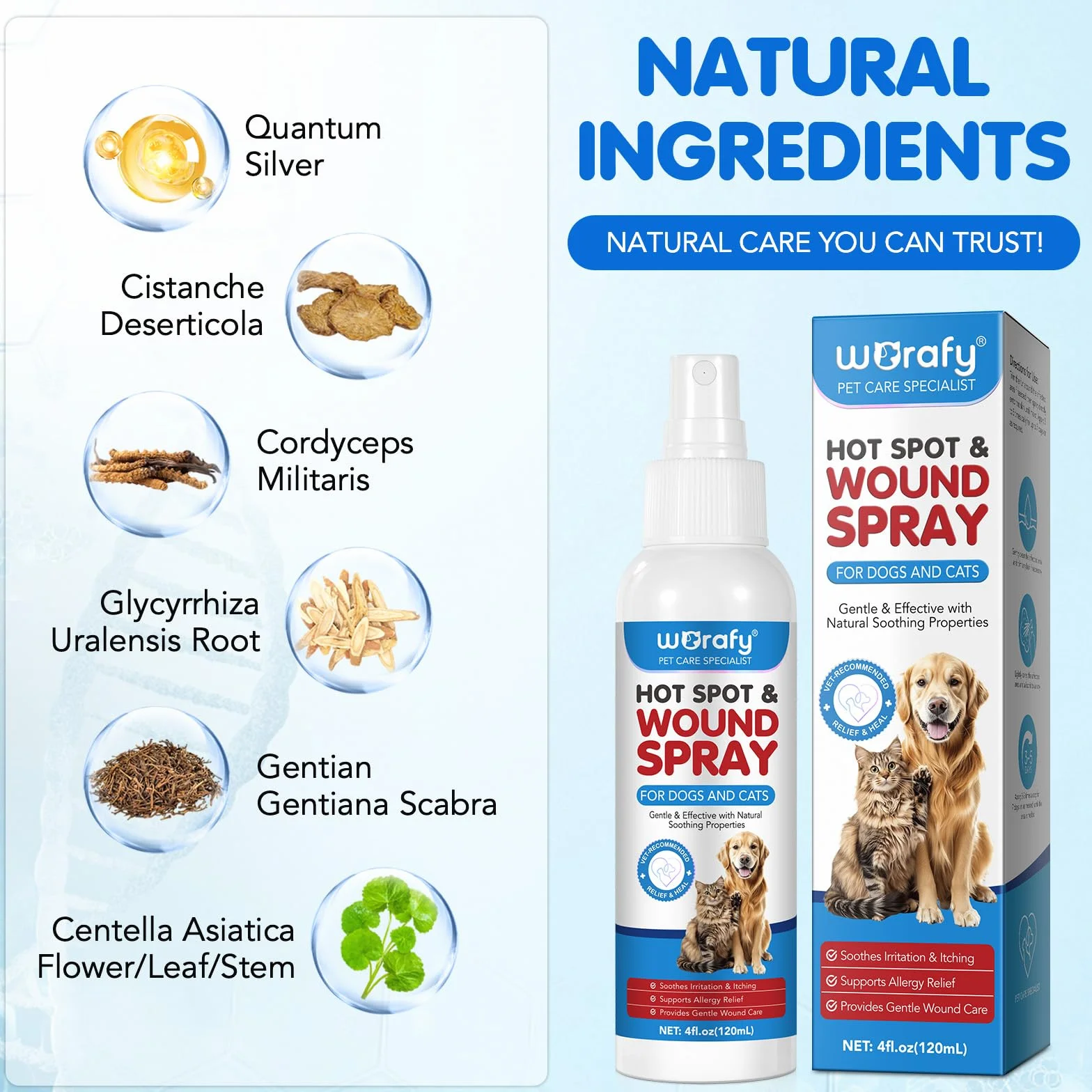 Spray Soin Plaies Chiens Chats 120 ml Anti Demangeaison Anti Allergie Infections Cutanées