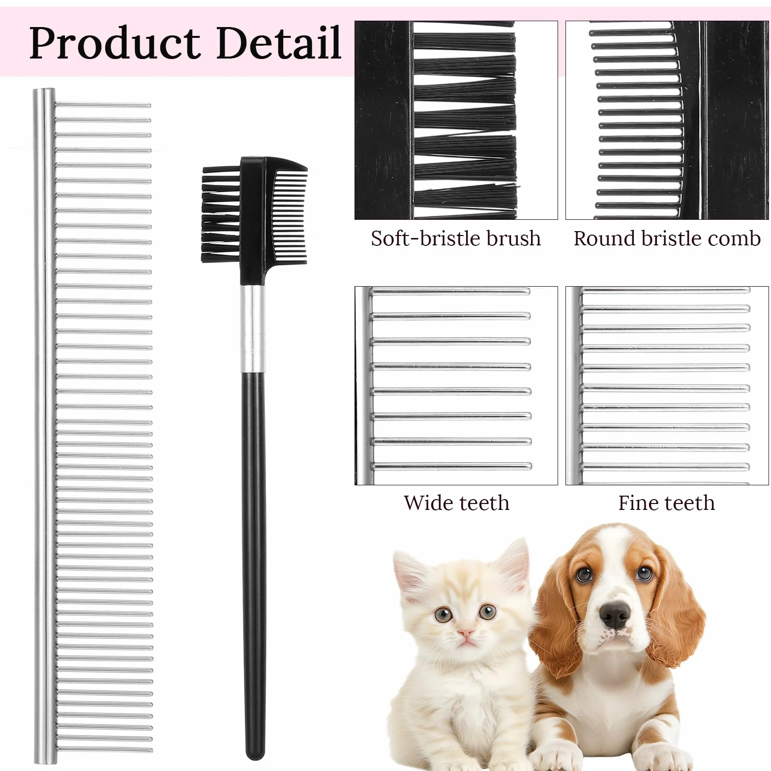 Kit de toilettage anti-puces pour chiens et chats – Peignes professionnels en acier inoxydable à dents fines et larges