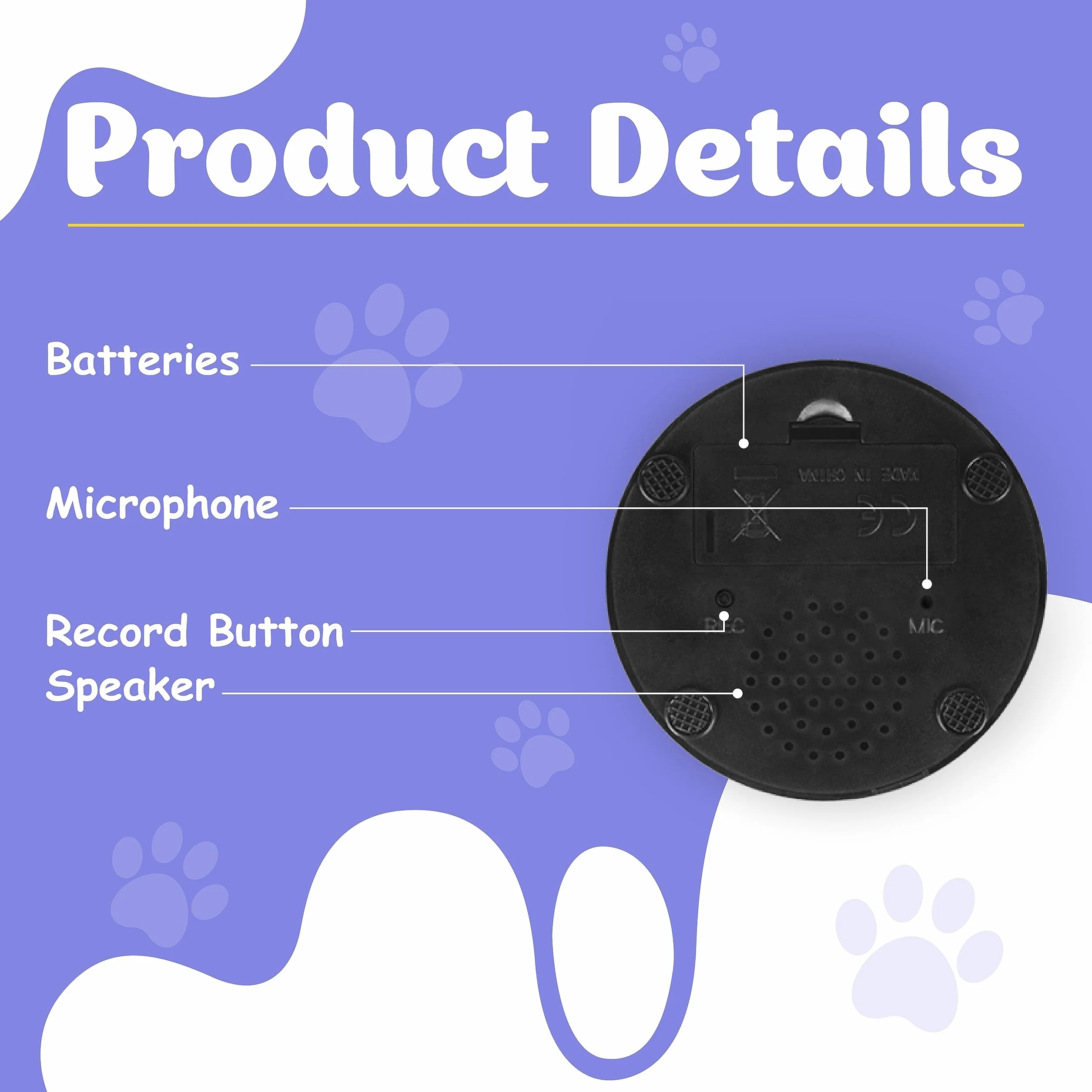 SUHSAI buzzers enregistrables pour pour Animaux de Compagnie Buzzer pour Chien avec Fonction d'enregistrement de 30secondes Outil de Communication pour Animaux Bouton pour Chiens et Chats-Paquet de–4