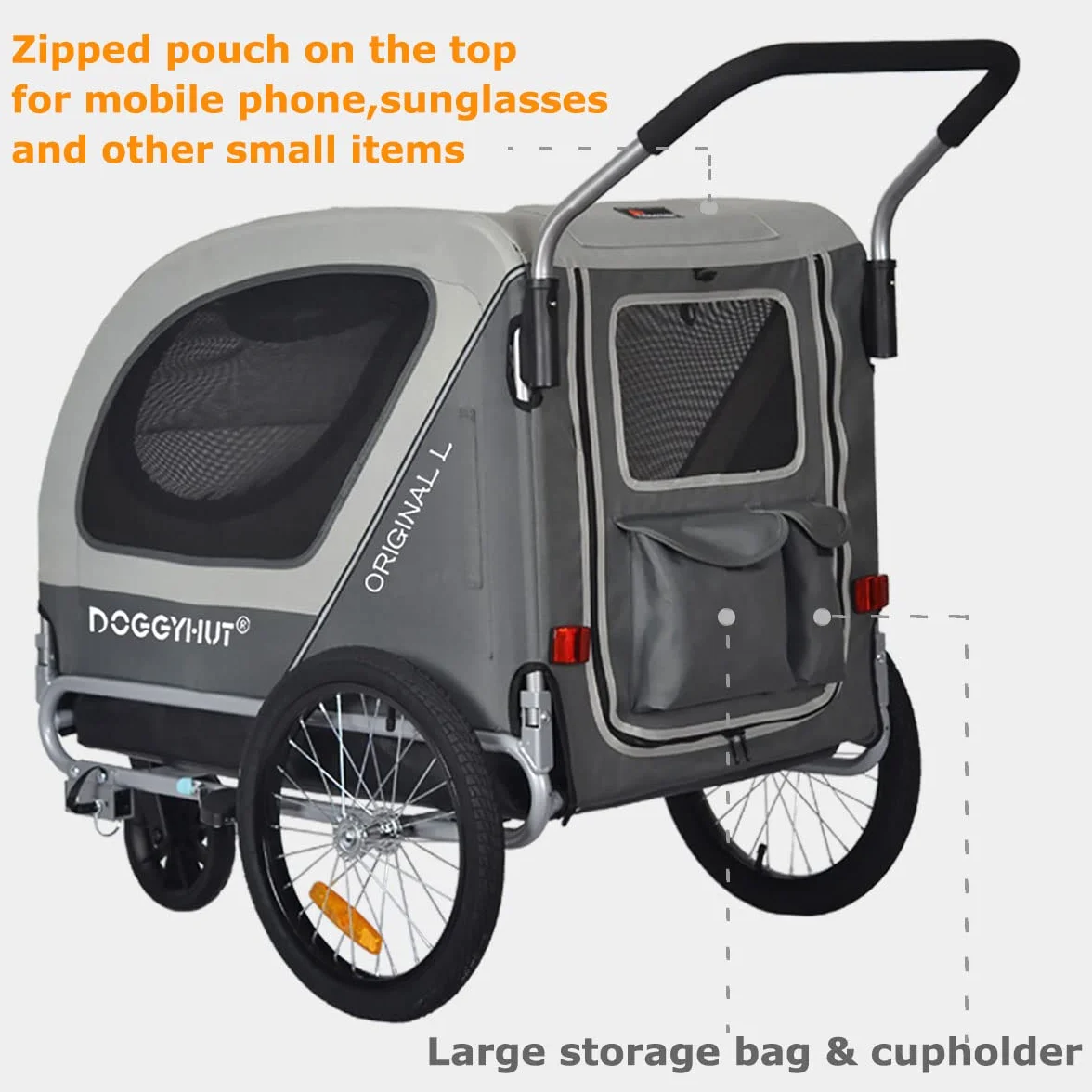 Doggyhut Original L Remorque de Velo 2 en 1 Grande Poussette pour Chiens Taille Moyenne et Grande