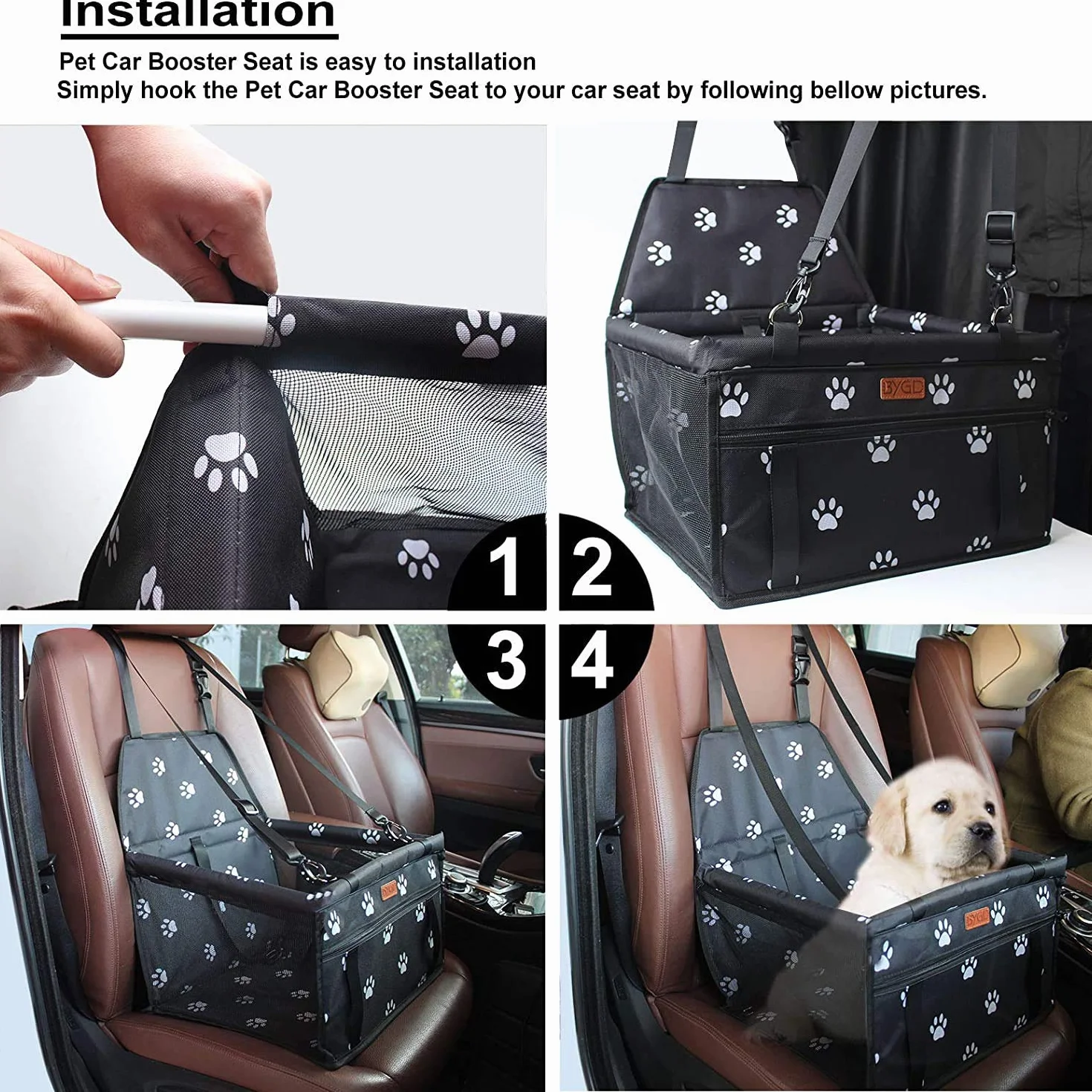 BYGD Siège d'appoint pour Chien avec Tige de Support de nivellement, siège d'auto pour Chien adapté aux Animaux de Petite et Moyenne Taille.