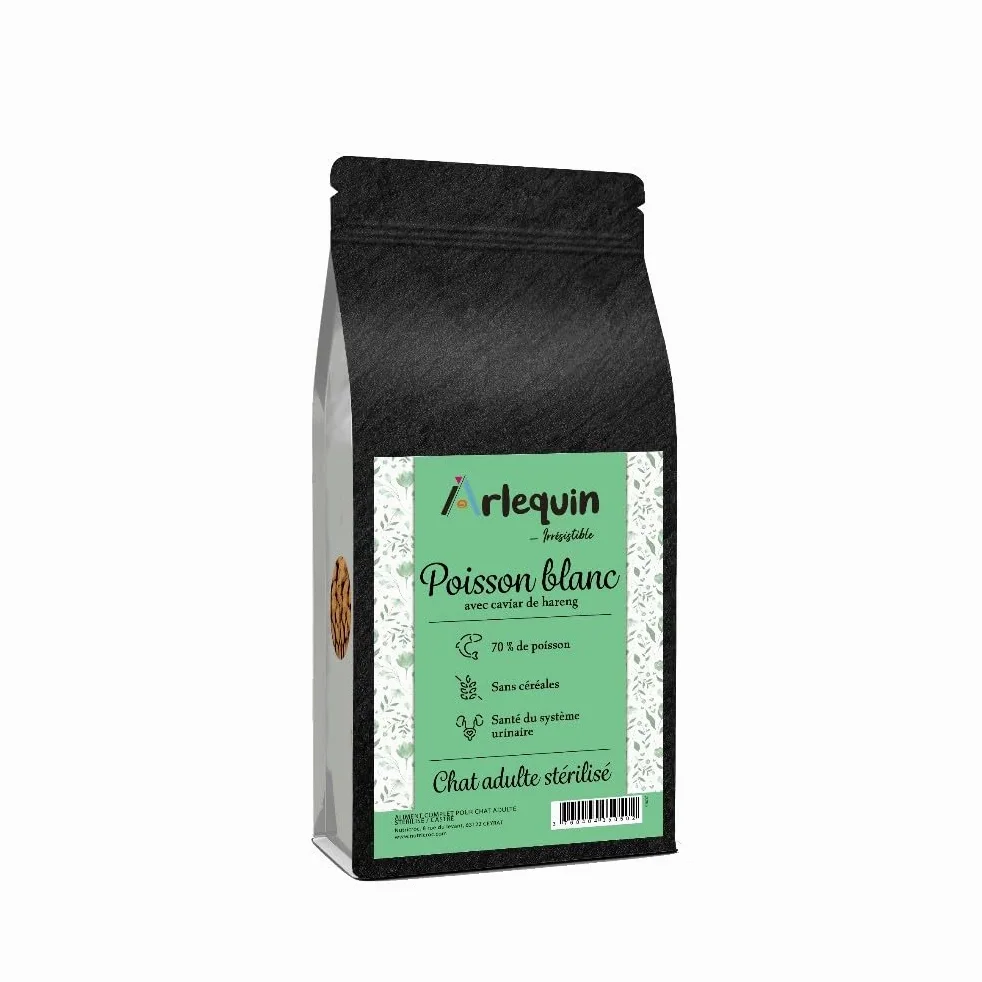 Croquette Chat sterilisé Arlequin Irrésistible Superfood sans céréales Poisson Blanc Caviar DE Hareng (5 kg)