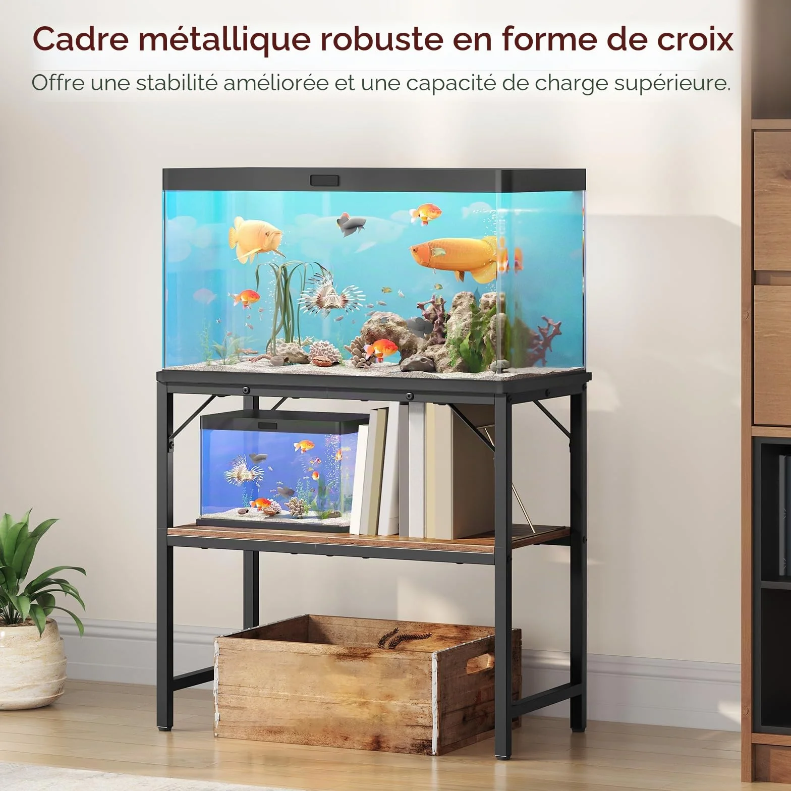 MAHANCRIS Support pour aquarium 30 gallons avec étagères 2 niveaux 76,2 cm L x 30 cm P