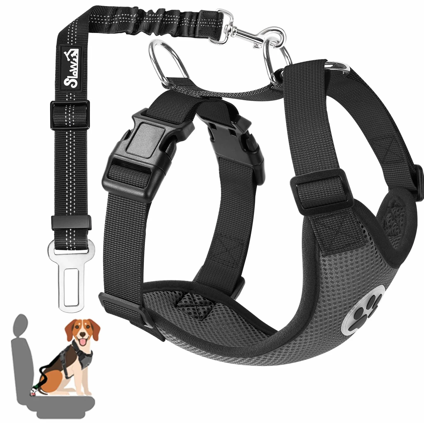 SlowTon Harnais de Sécurité pour Chien Voiture, Gilet Réglable Respirant avec Laisse, Multifonction pour Voyage Promenade