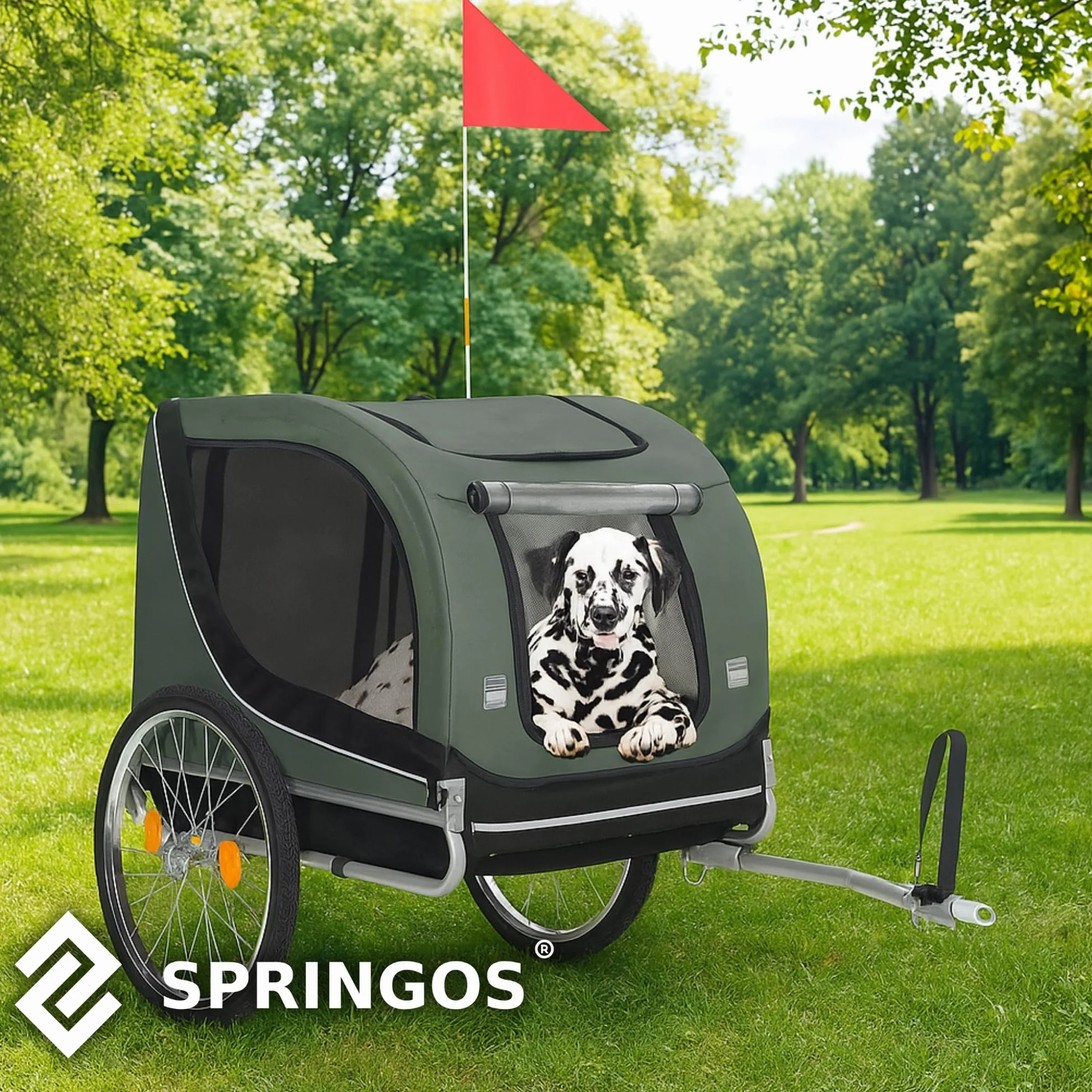 SPRINGOS Remorque de vélo pour chiens jusqu'à 40 kg avec drapeau