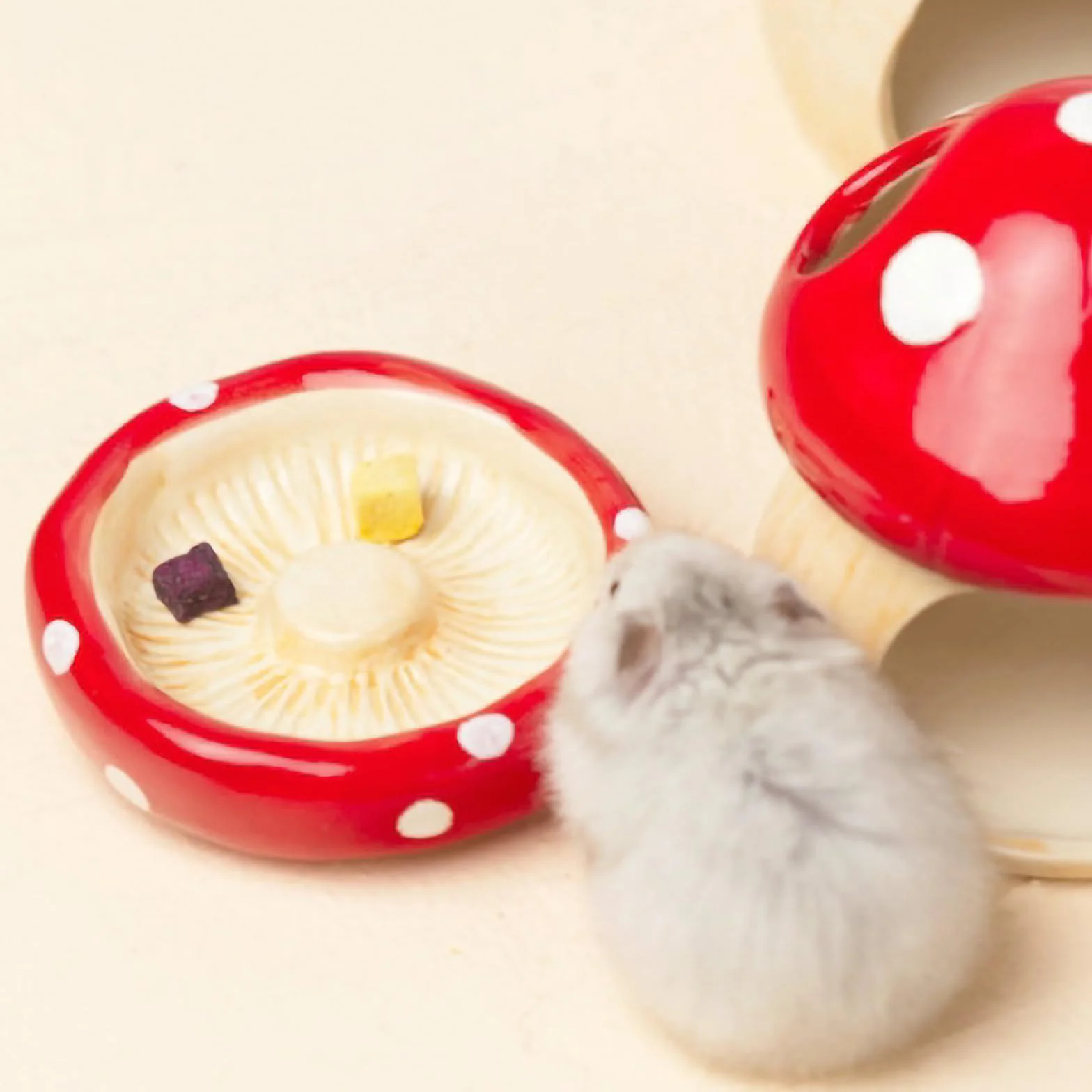 Maison de Hamster en Céramique, Cachette Champignon avec Gamelle, Refuge Frais pour Hamsters Nains, Gerbilles, Souris et Hamsters Dorés (Pet Nest+Pet Bowl)