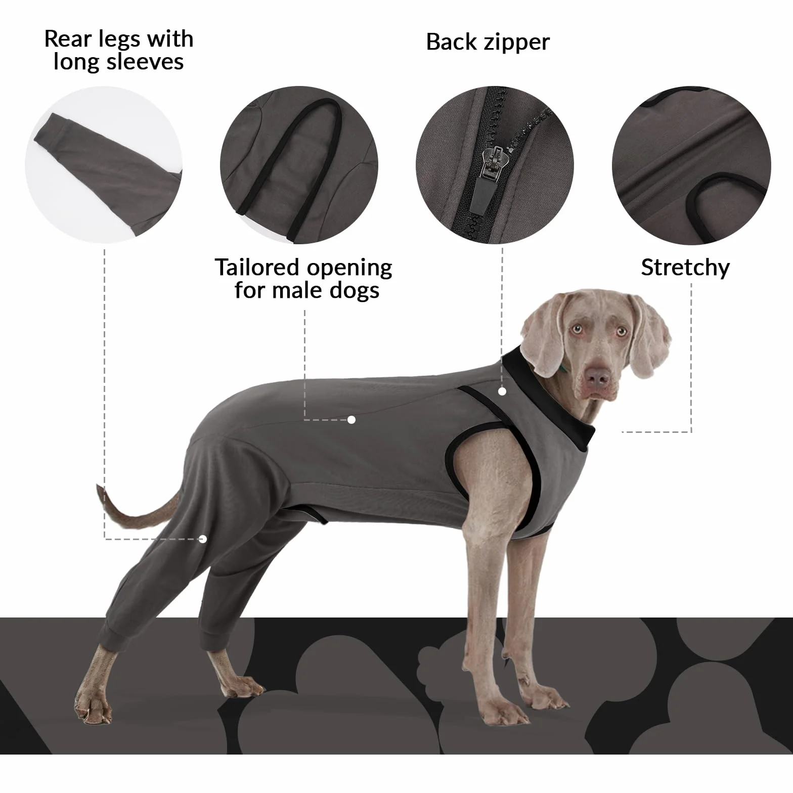 Body Chien, Body Post Operatoire Femelle Combinaison après Chirurgie Combinaison d’Opération de Chien Vêtements Chirurgicaux Anti-Léchage Gilet Post-Opératoire(Gris, M)