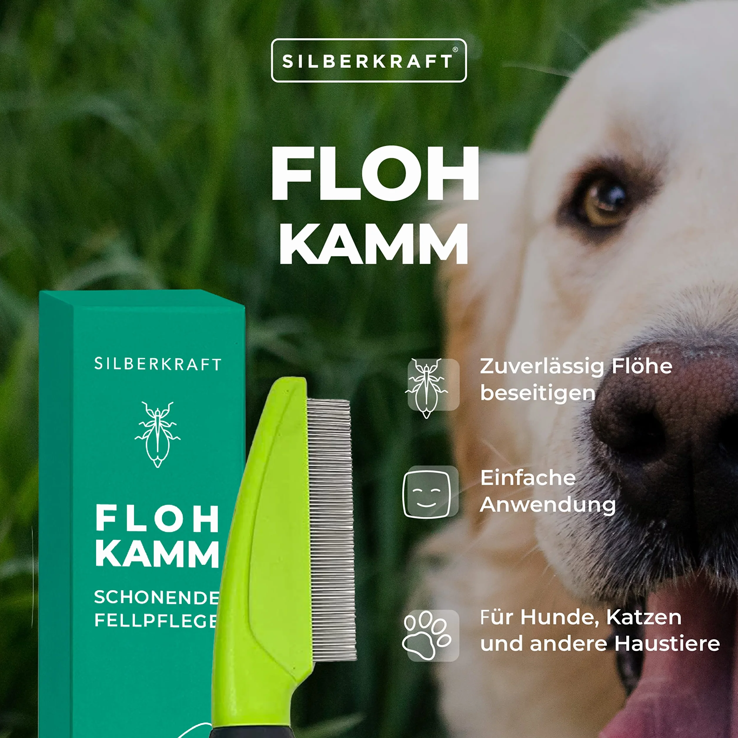 Silberkraft Peigne anti-puces pour chien et chat, dents en métal arrondies