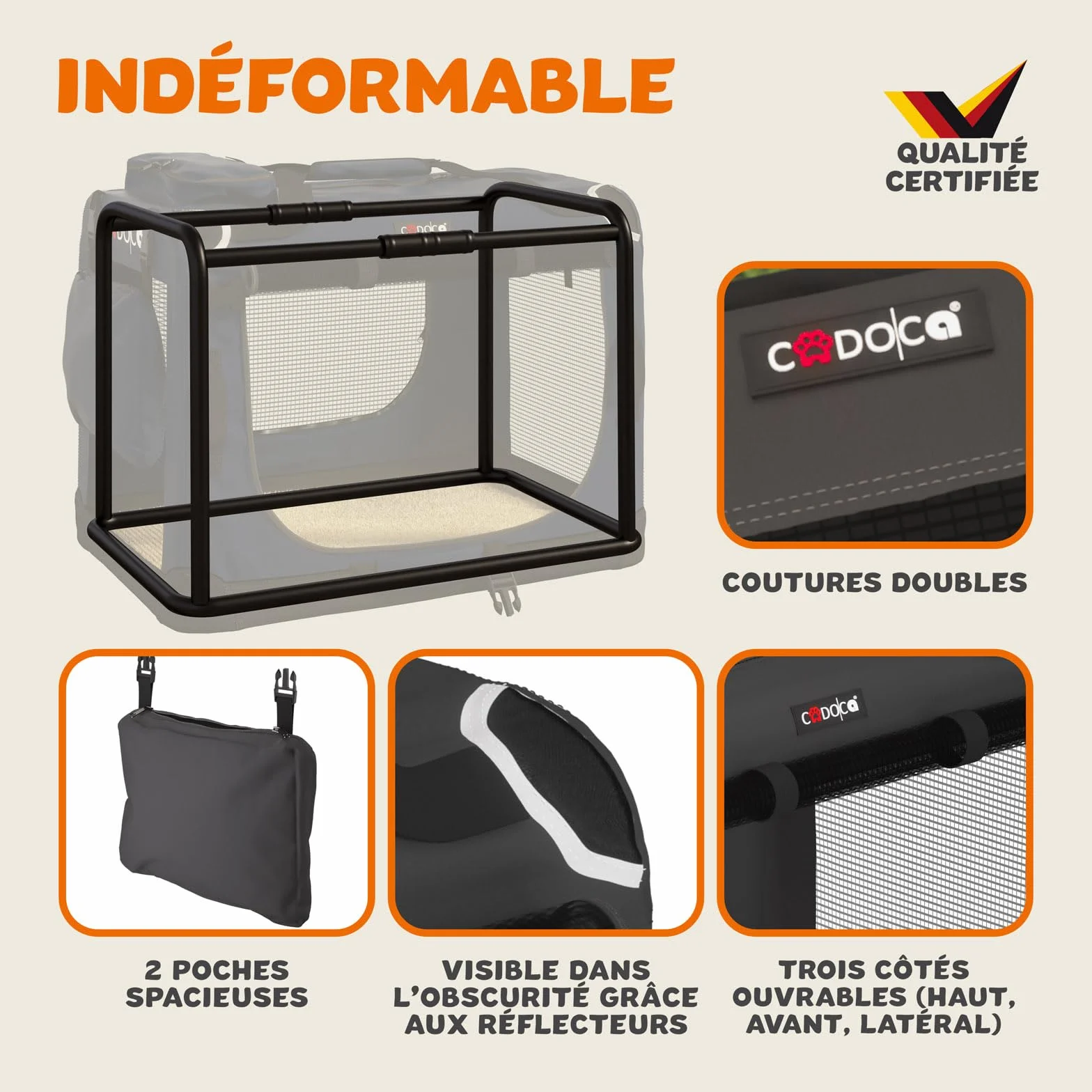 CADOCA Cage de Transport XL Anthracite pour Animaux Chien Chat Rongeur Respirant Pliable