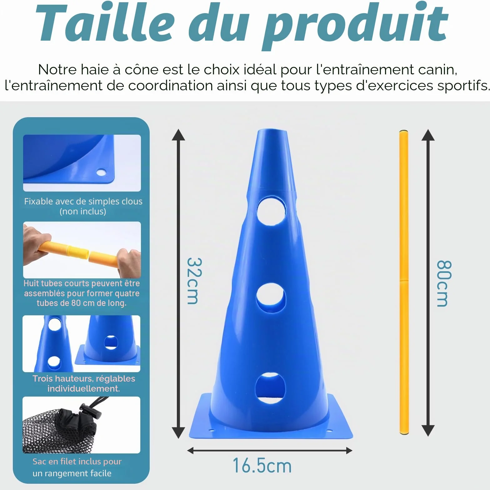Agility Kit de barrière d'agilité pour Chien - Cavaletti réglables - Hauteur 32 cm - 8 Barres 80 cm