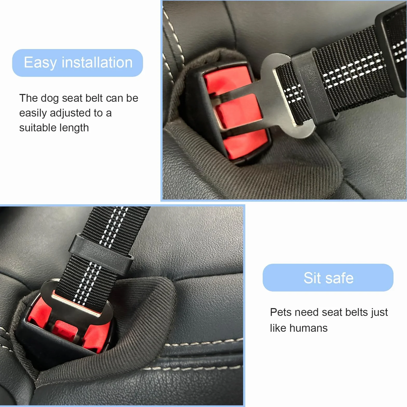 Gentpovth Ceinture et Harnais de Sécurité Universel pour Chien en Voiture - 2 Pièces, Indéchirable, Nylon Noir, Longueur Réglable - pour Tous Les Chiens et Chats