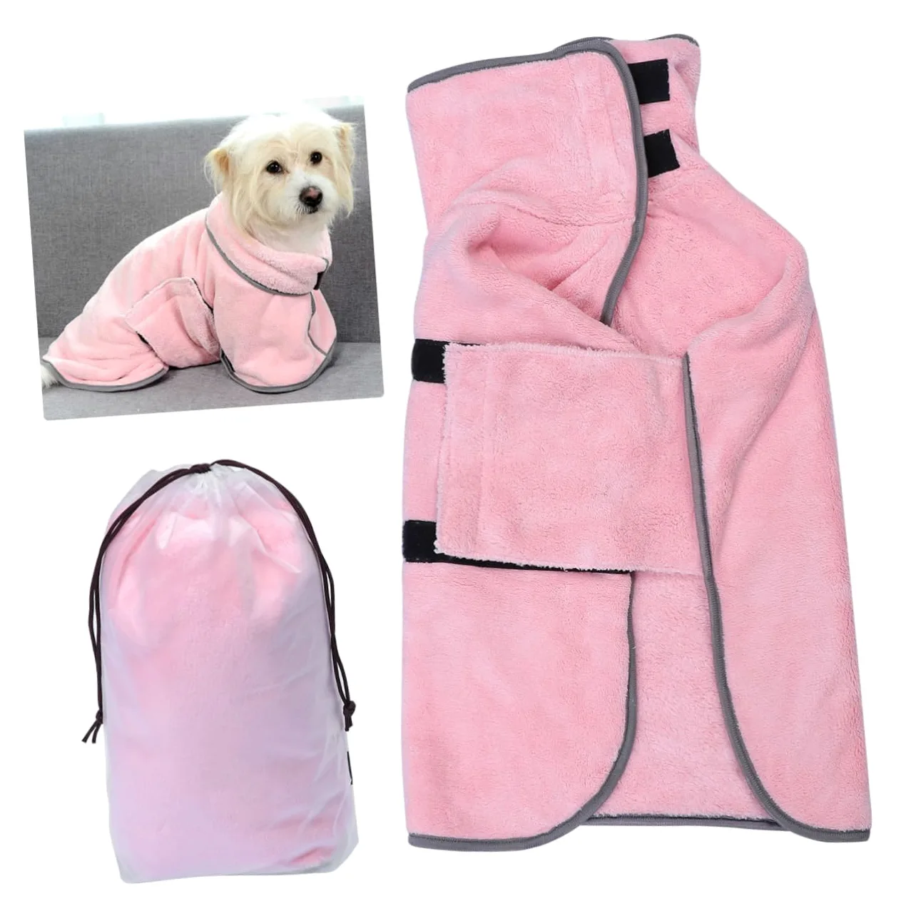 FRCOLOR 3 Pièces Peignoir pour Chien Peignoirs pour Chiens Robe De Serviette De Chien Serviette en Microfibre Pyjama pour Animaux De Compagnie Bain De Chien Super Absorbant Rose Provisions