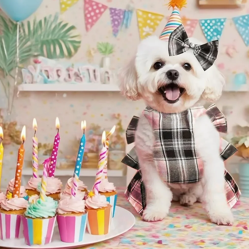 Robe pour Chien Tartan Rose Noir Noeud Papillon Vêtement Canin Respirant Mariage Cérémonies Petit Moyen Grand (S)