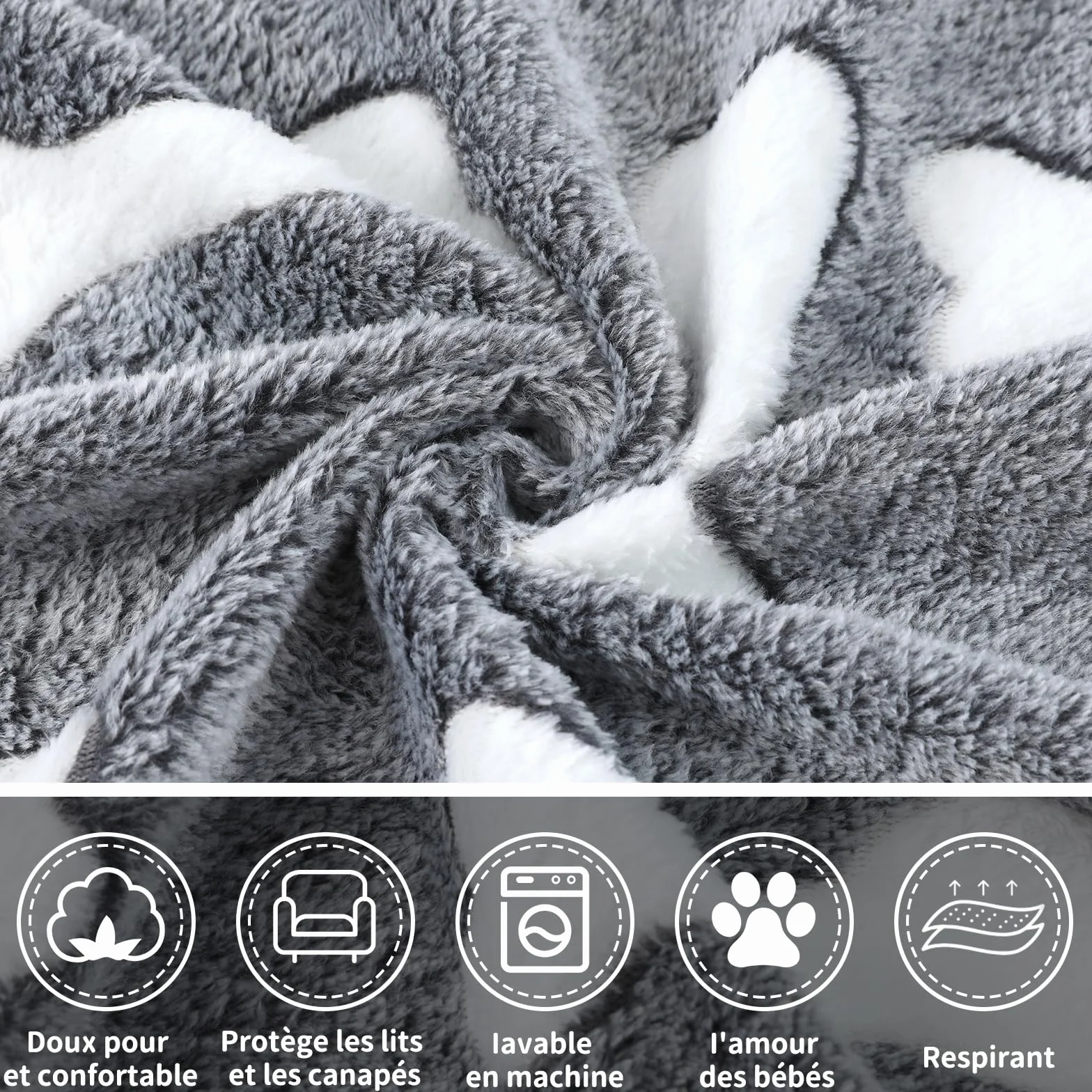COMSLE Couverture pour Chien Chat Pelucheuse Lavable Lot de 3 Plaid Polaire 40x60cm Gris