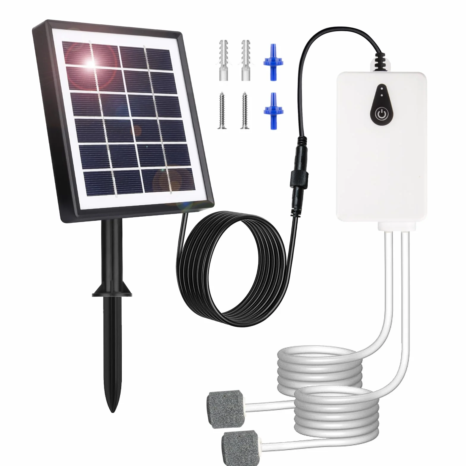 Pompe à air solaire 2W pour aquarium, aérateur de pêche avec tube et pierres à bulles, chargement USB
