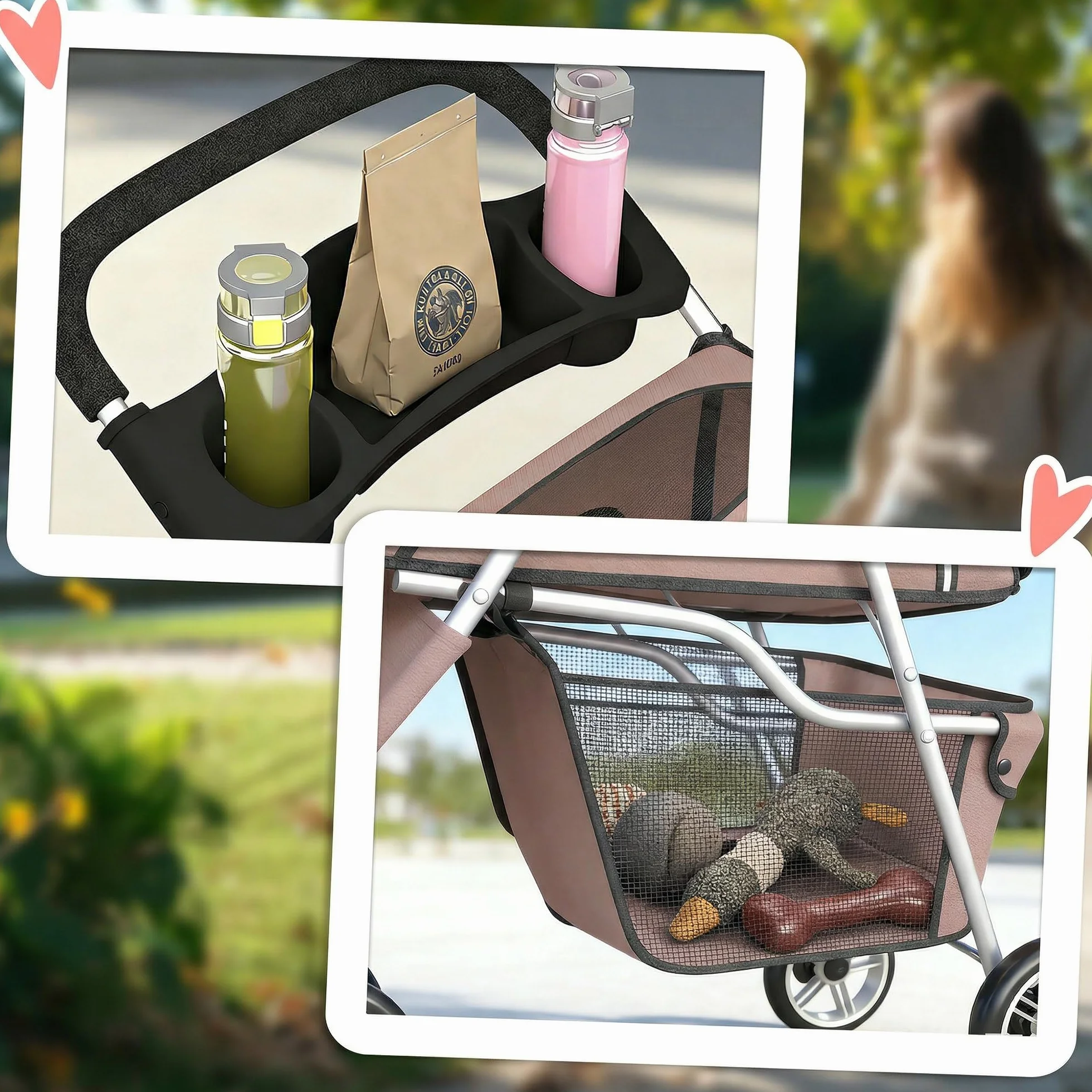 PawHut Poussette pour Chien 4 Roues Pliable avec Frein Auvent Réglable 77x44x102cm Café