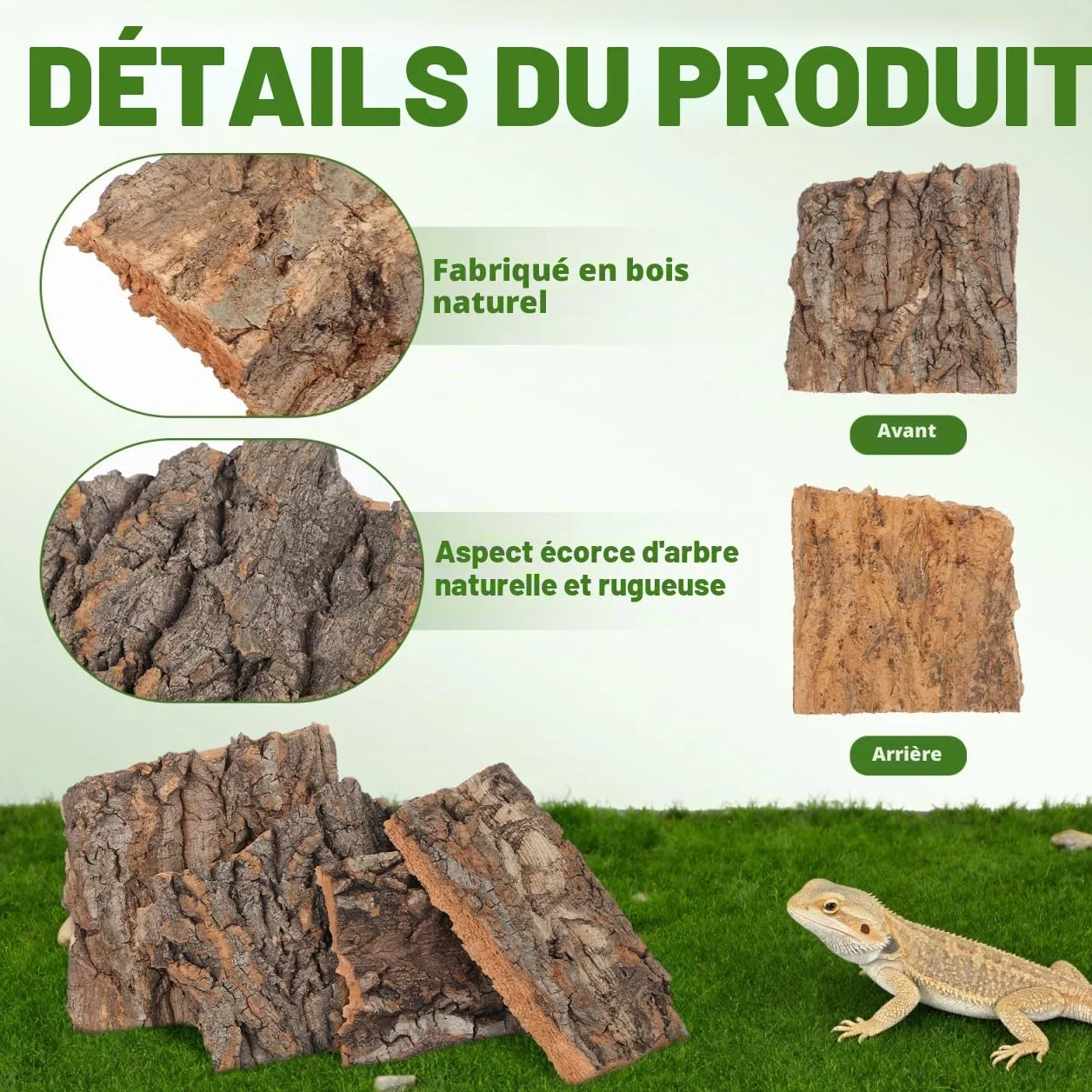 DOITOOL Lot de 4 Toiles de Fond en écorce de liège Naturel pour Reptiles Terrarium
