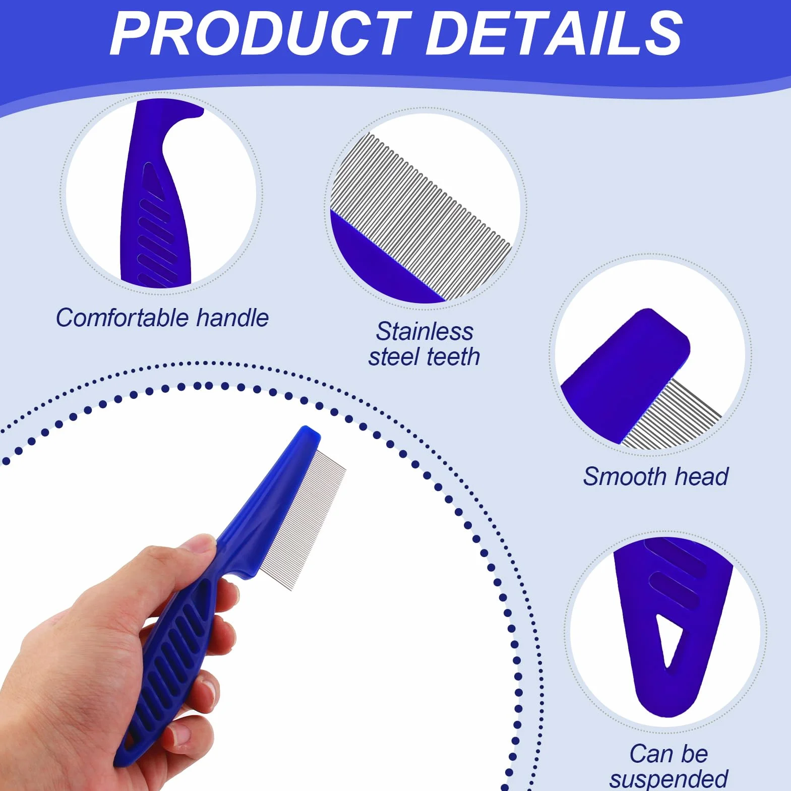 6Set Peignes Anti Puces pour Animaux, Peignes Acier Inoxydable pour Chats et Chiens, Outils de Toilettage, Élimination des Puces et Taches de Larmes, Peigne Démêlant
