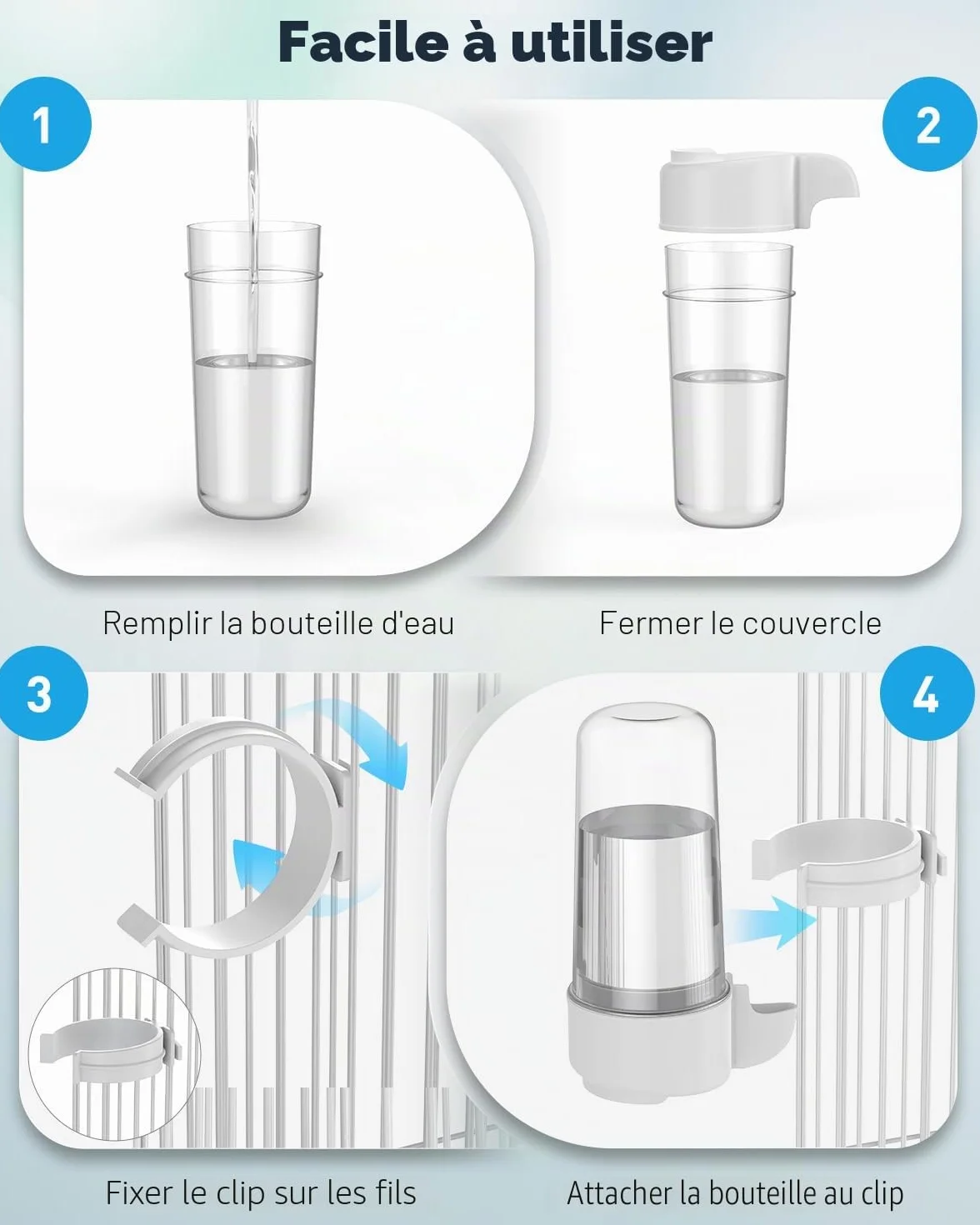 Pawfly 2 Pcs Distributeur d'eau Automatique pour Oiseaux, Mangeoire à Eau Automatique pour Oiseaux, Accessoires de Cage pour Perroquet & Hamster, Distributeur d'eau Blanc et Bleu pour Perruche