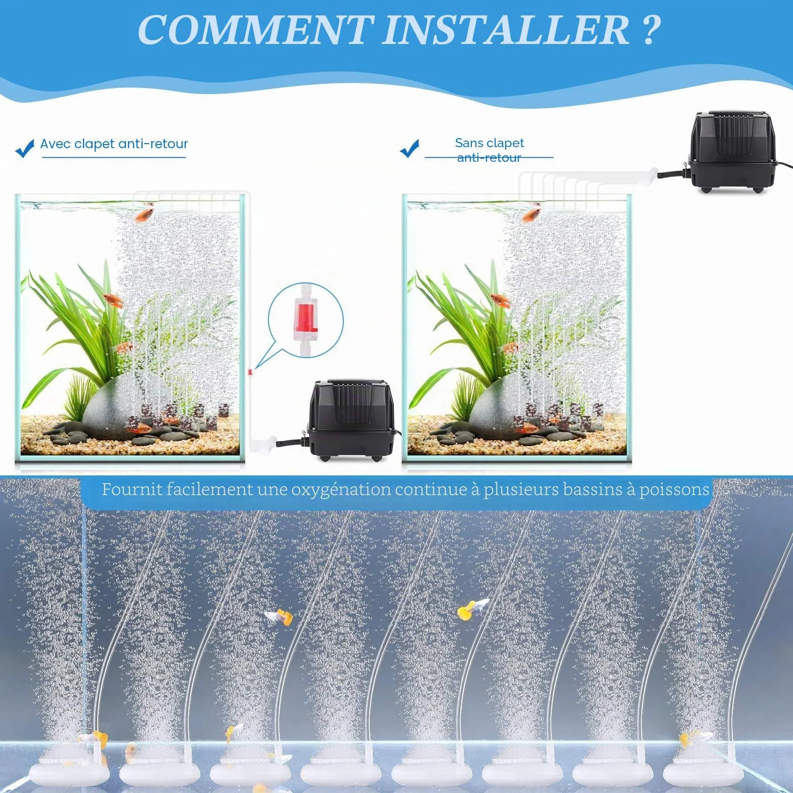 hygger Pompe à Air pour Bassin 25W Silencieuse Extérieur avec Conversion Connecteur