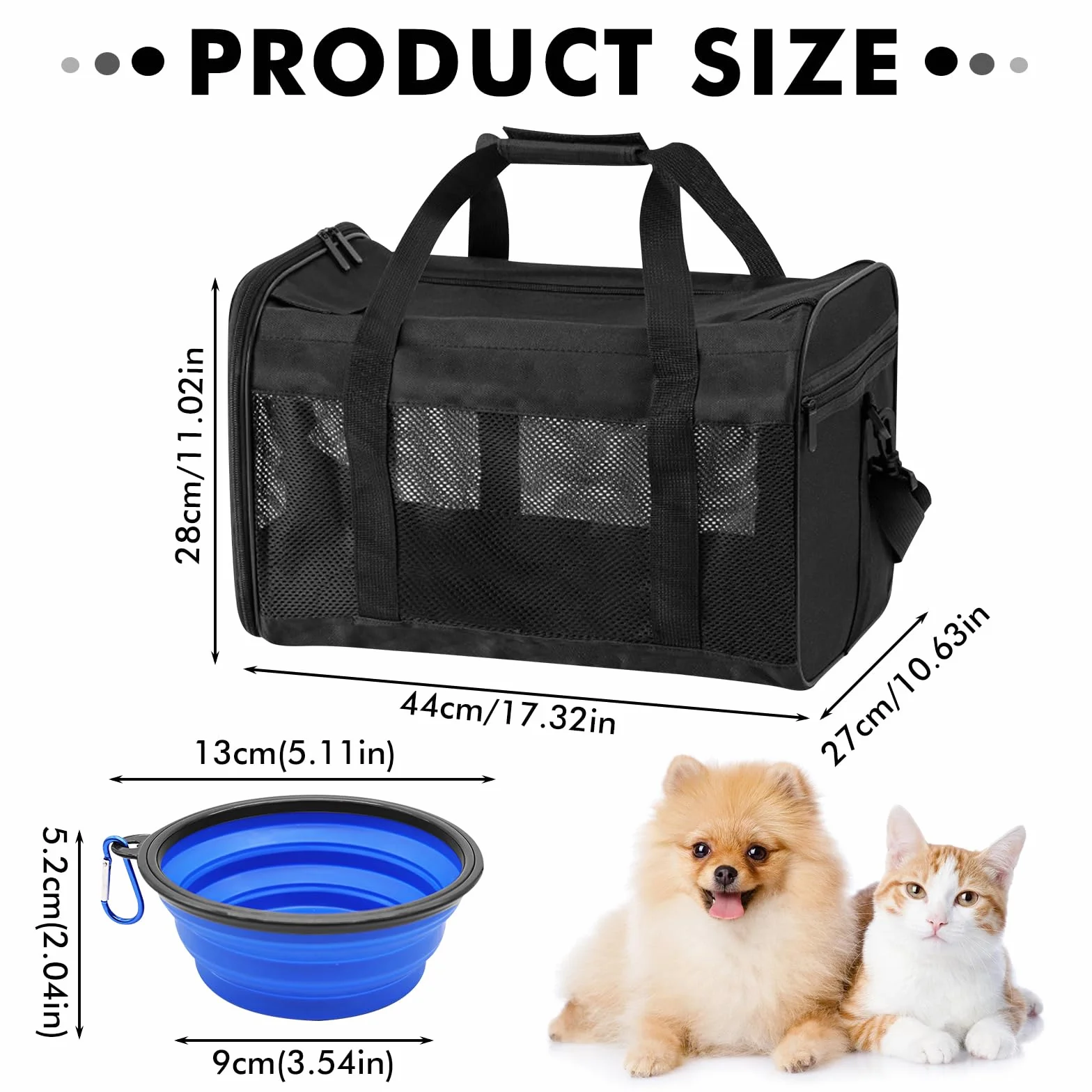 WANDGU Sac Transport pour Animaux de Compagnie 42x27x28cm Pliable avec Écuelle