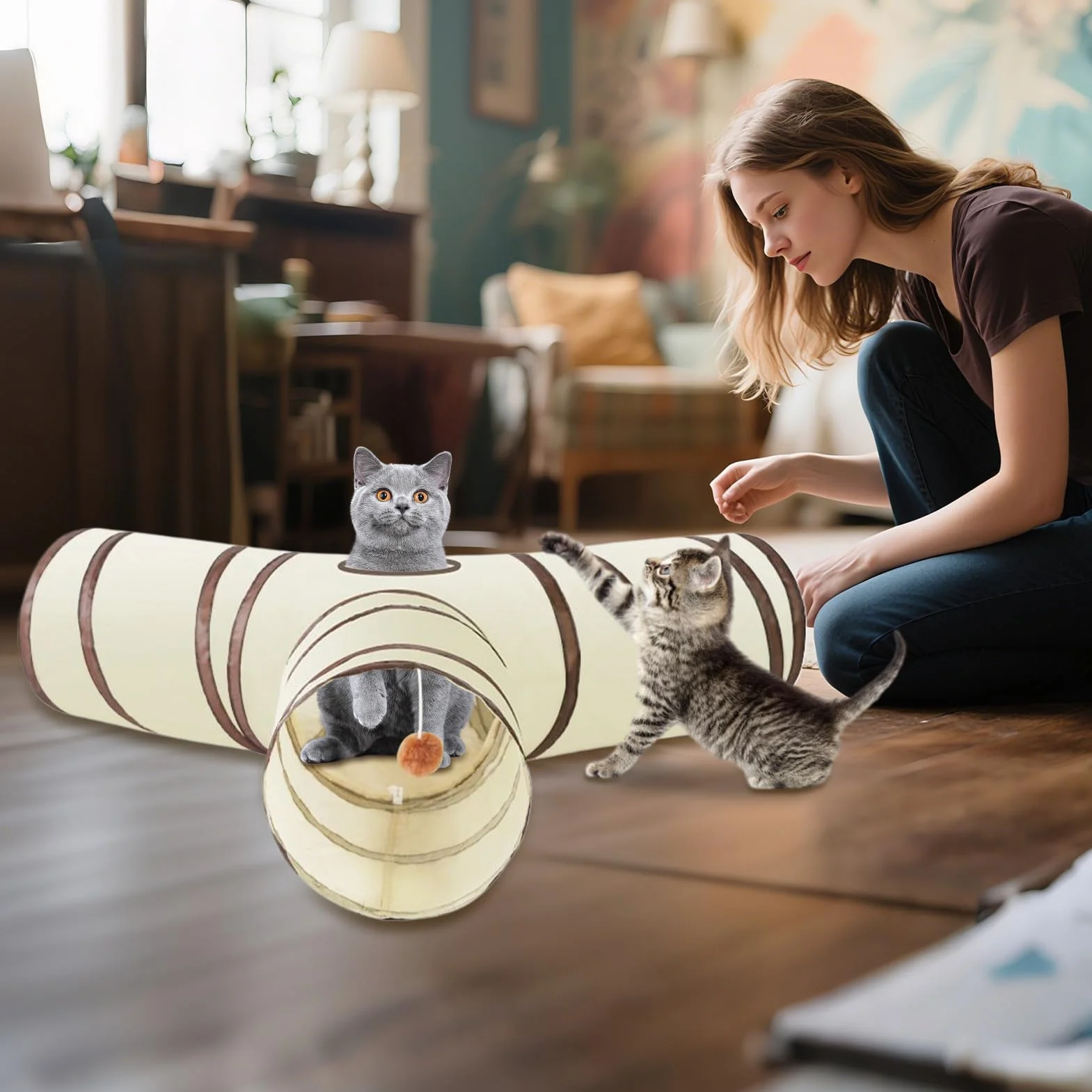 Tunnel pour Chat | Tunnel 3 Voies Jeu pour Chaton Jouet Interactif - pour Jeu Intérieur Exercise Stimulation Anti-Stress Chat Chaton Lapin Petit Animal