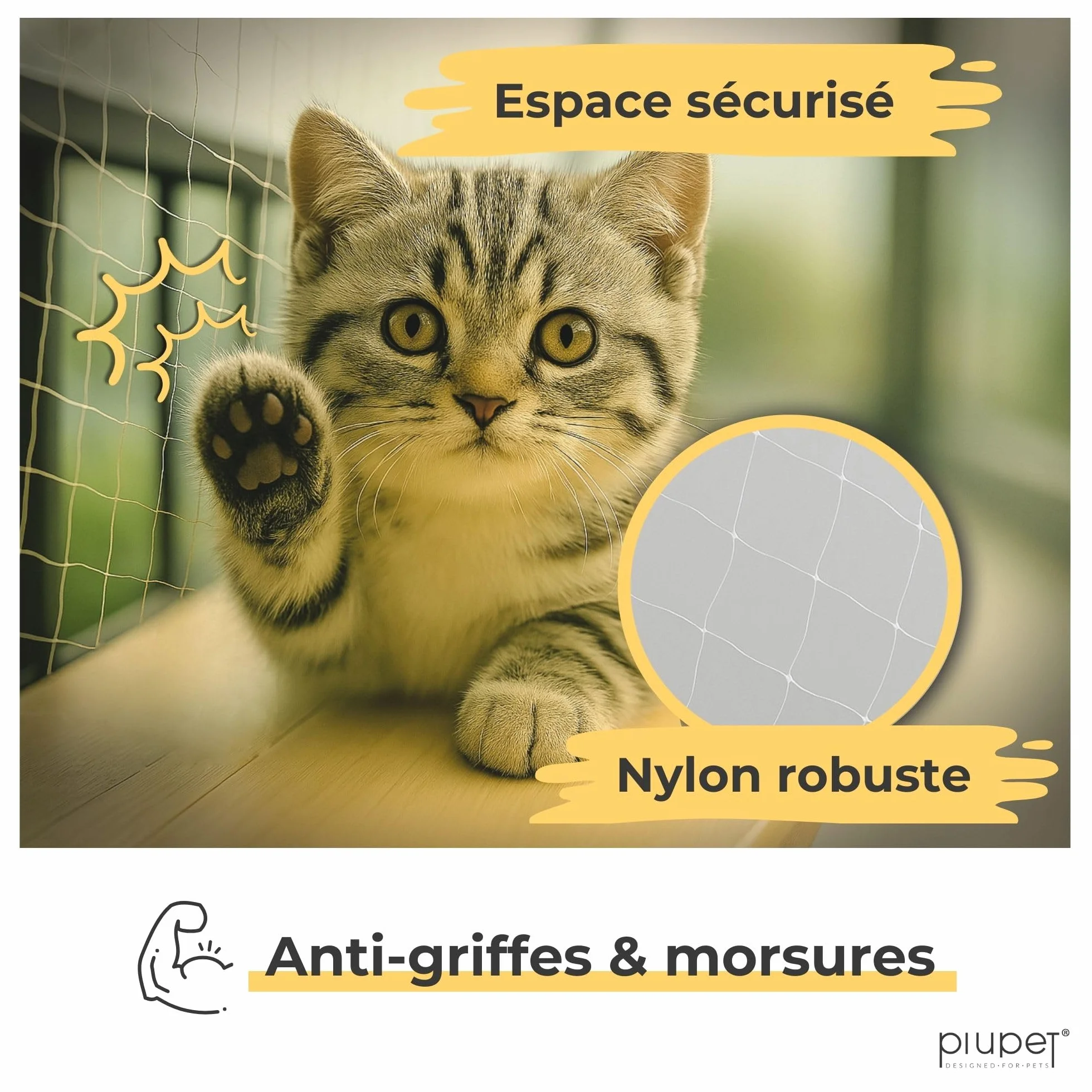 PiuPet® Filet de Protection pour Chats 4 x 3 m Transparent avec Corde de Fixation pour Balcons et Fenêtres