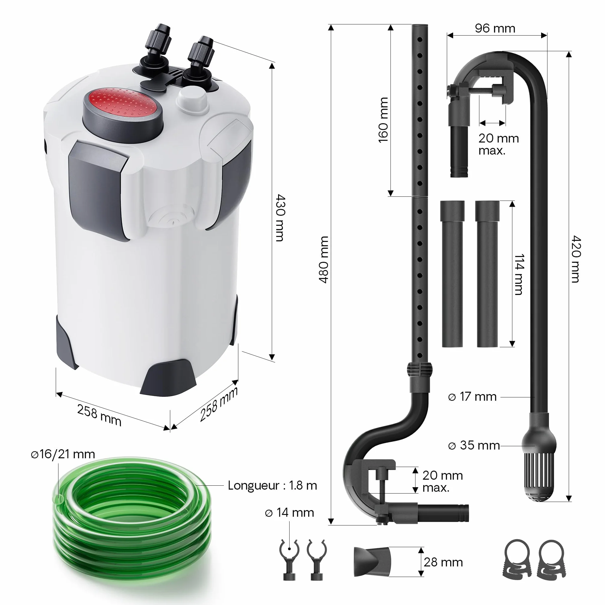 SunSun HW-303 Filtre extérieur pour Aquarium, 1400 l/h, 3 étapes, 35W