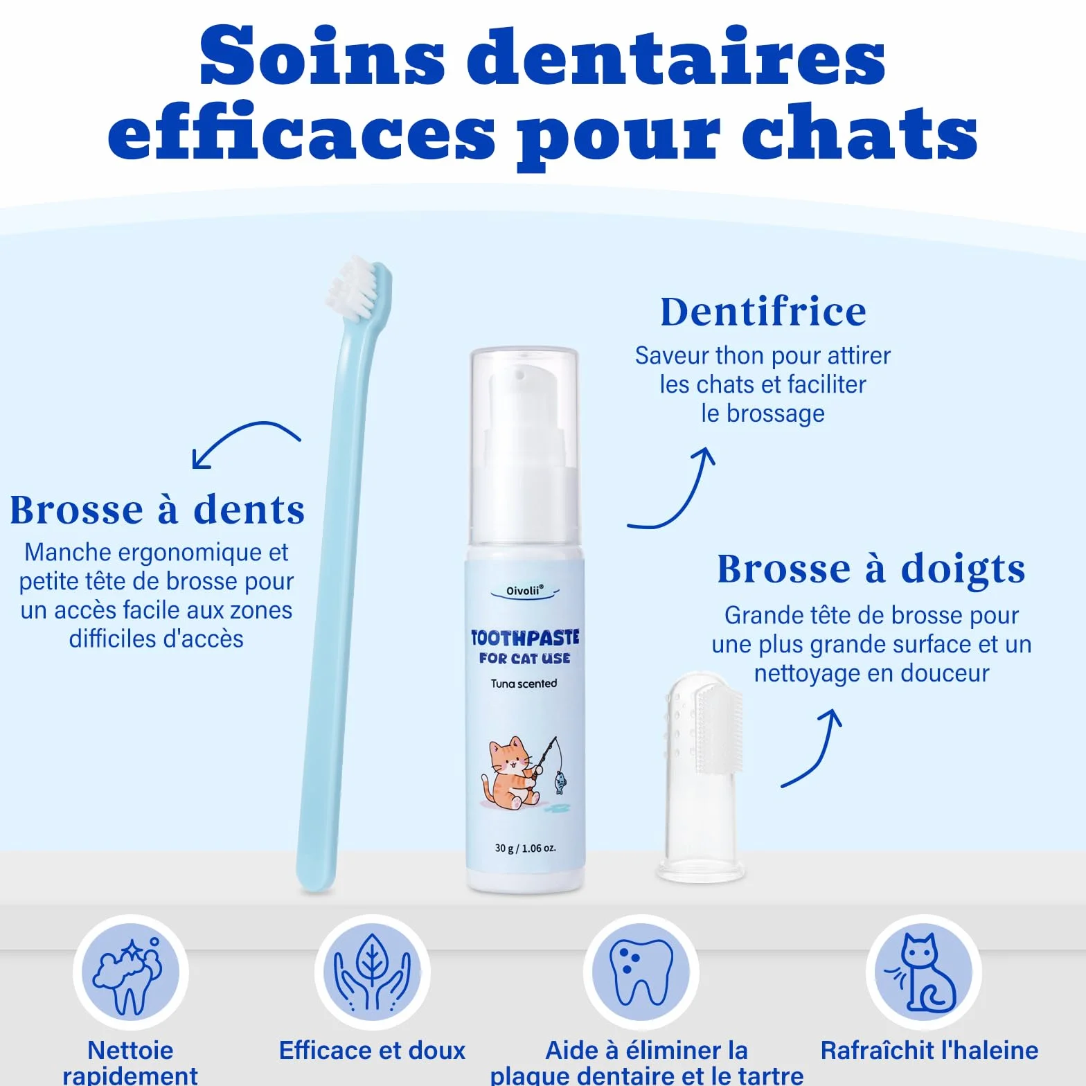 Dentifrice Chat Goût Thon Brosse à Doigts Brosse à Dents Poils Souples 30g