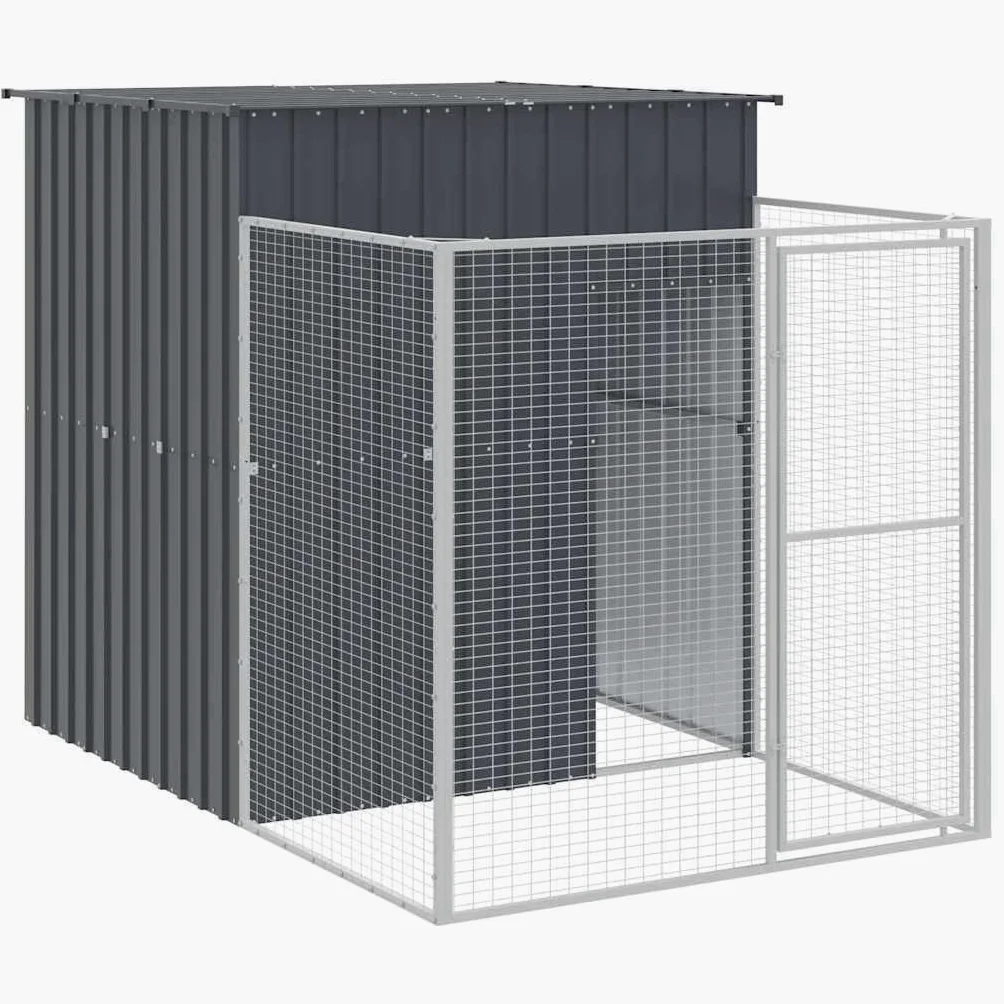 Niche pour Chien Extérieur Métal, Chenil d'extérieur Enclos Cage pour Chien avec Cour Anthracite 165x455x181 cm