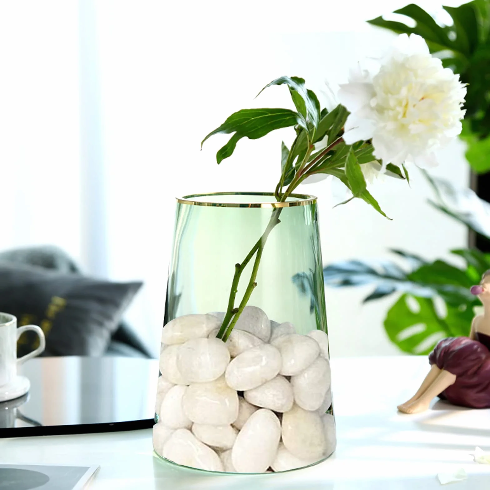 1 kg de galets blancs décoratifs naturels polis pour plantes, décoration d'intérieur, gravier d'aquarium, remplissage de vase, jardin féérique, aménagement paysager extérieur