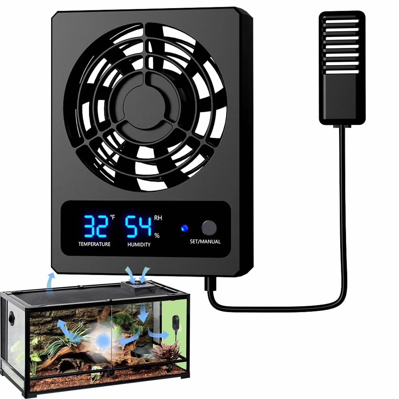 ventilateur terrarium numérique Ventilateur de refroidissement numérique pour reptiles Ventilation silencieuse reptile Refroidissement terrarium pour reptiles avec affichage LEDt