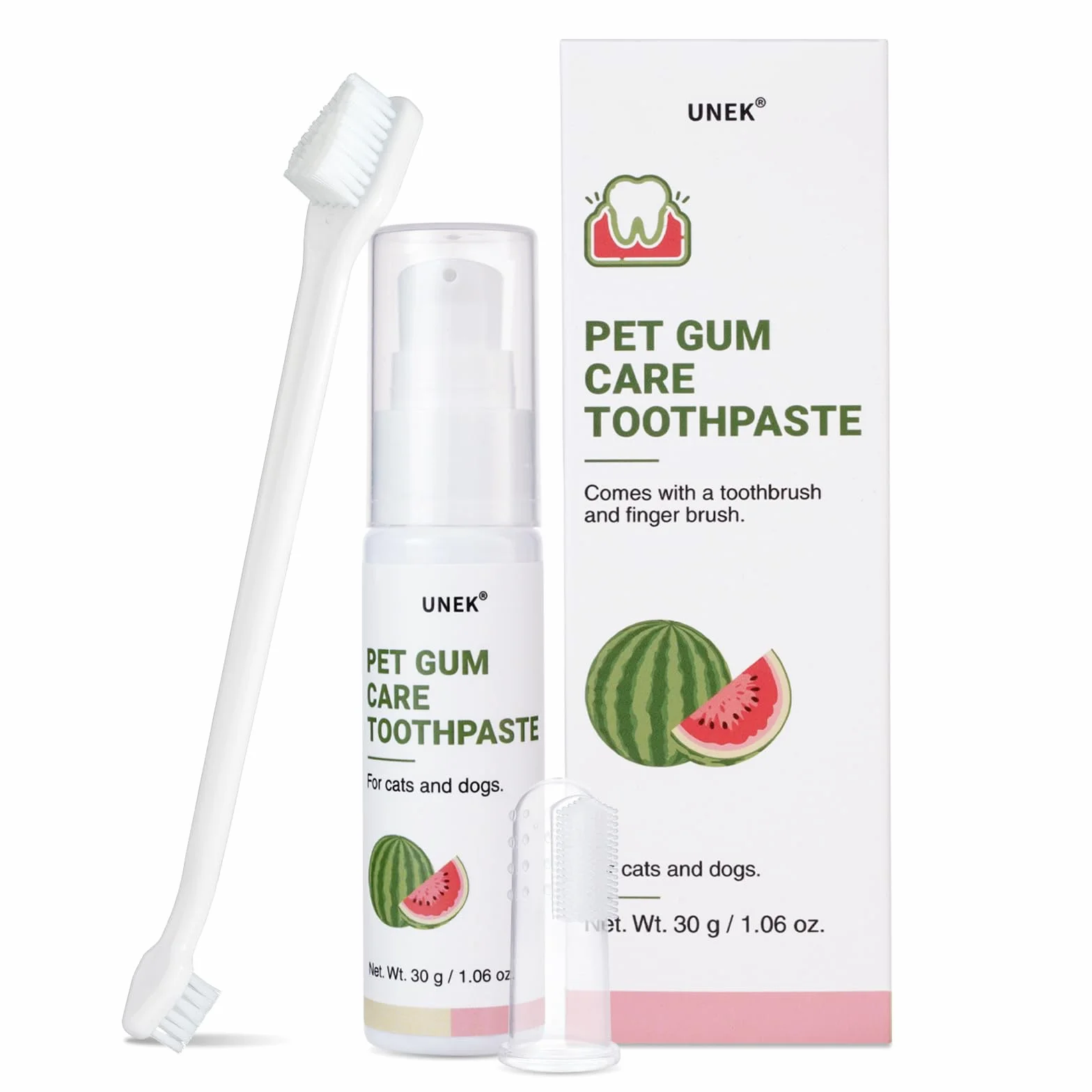 UNEK Dentifrice chiens chats saveur pastèque 2 brosses à dents
