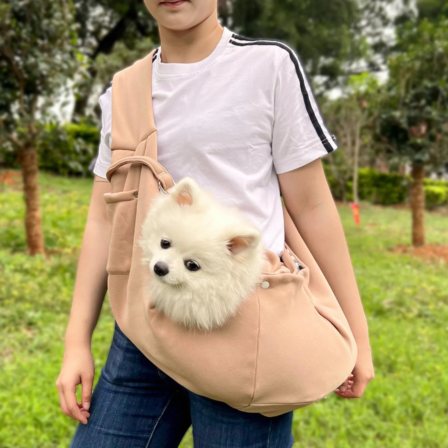 Sac Bandoulière Chiens Réversible Petit Sac Transport Chien Sécurisé Animaux Pet Sling Carrier Kaki