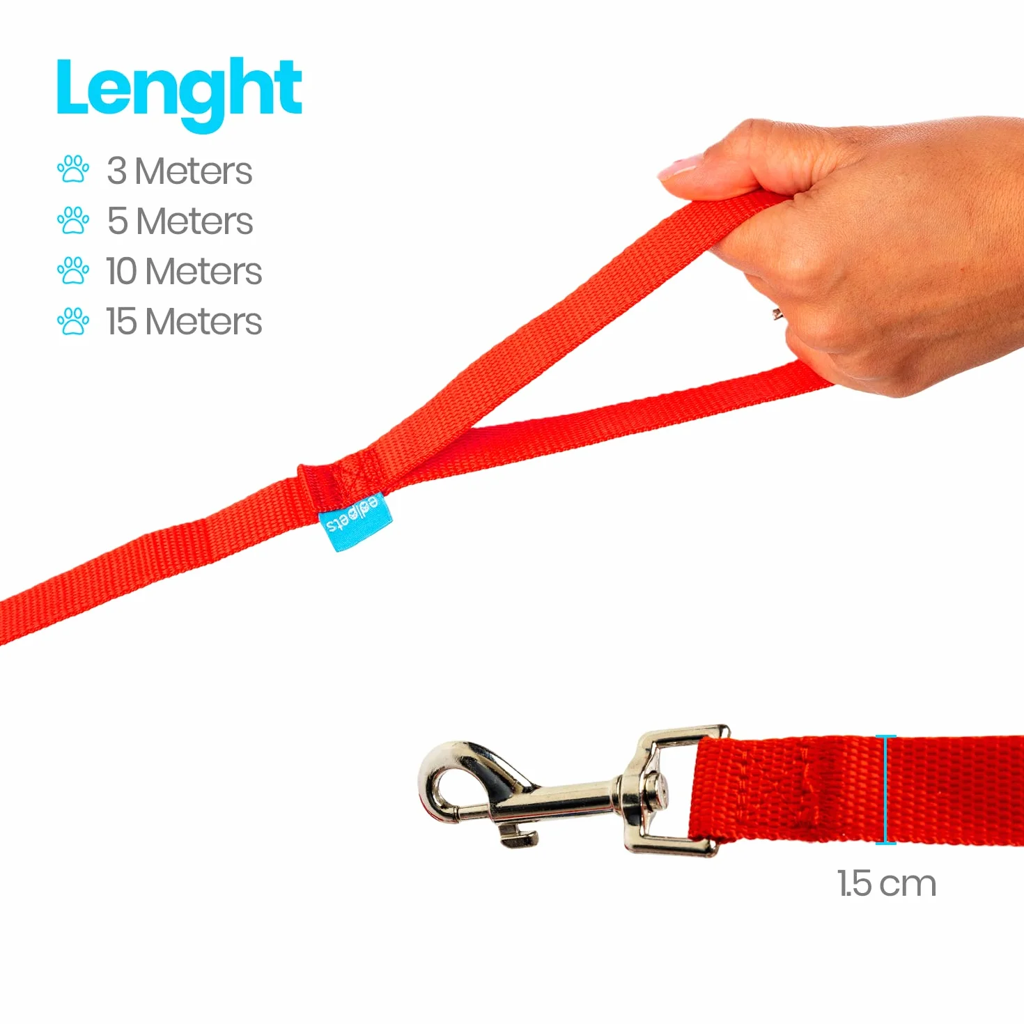 Longe pour Chien 1.5m 3m 5m 10m 15m Rouge Edipets