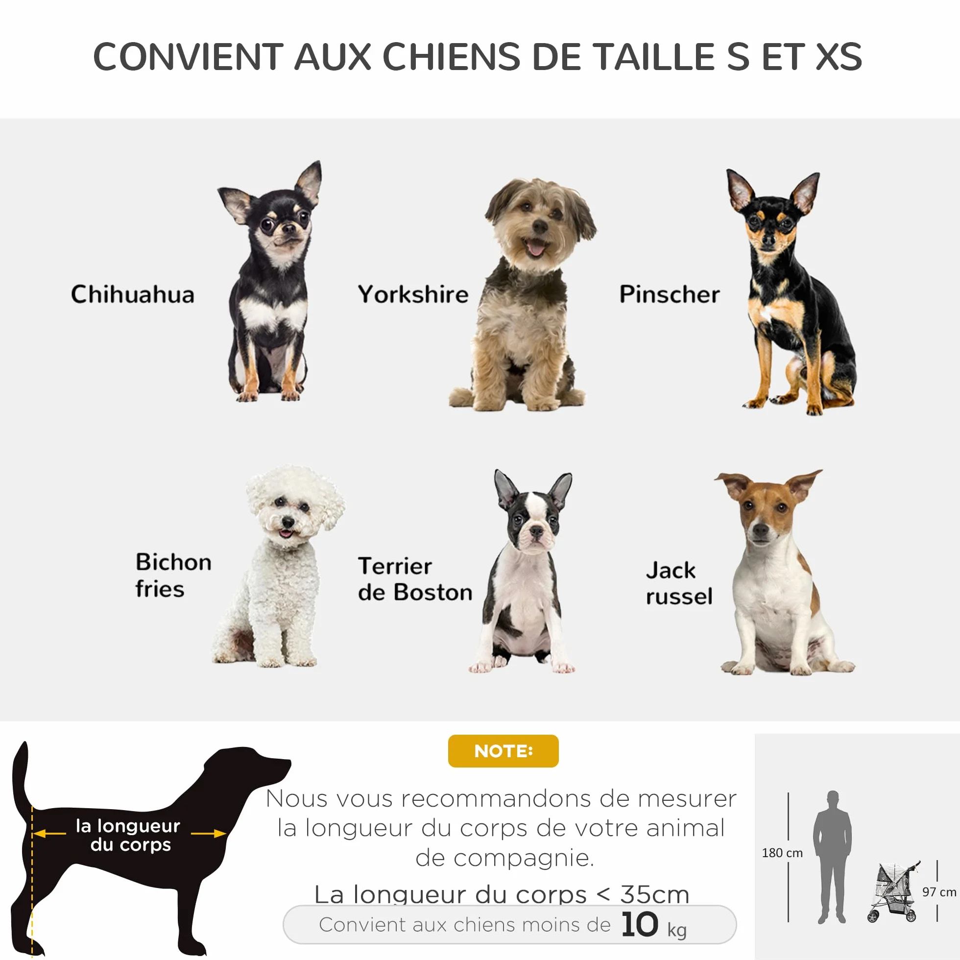 PawHut Poussette Buggy Pliable Animaux Imperméable pour Chien et Chat, Tissu 600D Oxford, Toit Amovible, Gris