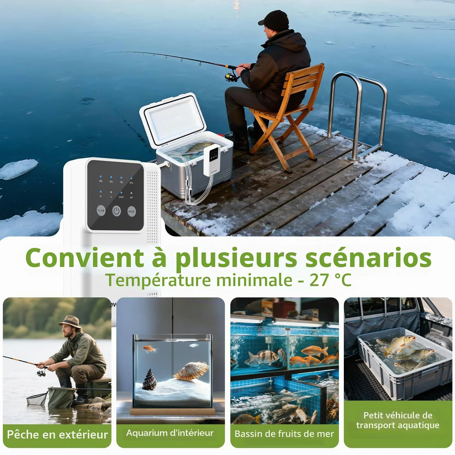 Forever Speed Pompe à Air pour Aquarium LED Rechargeable Réglable avec Batterie 2 Sorties