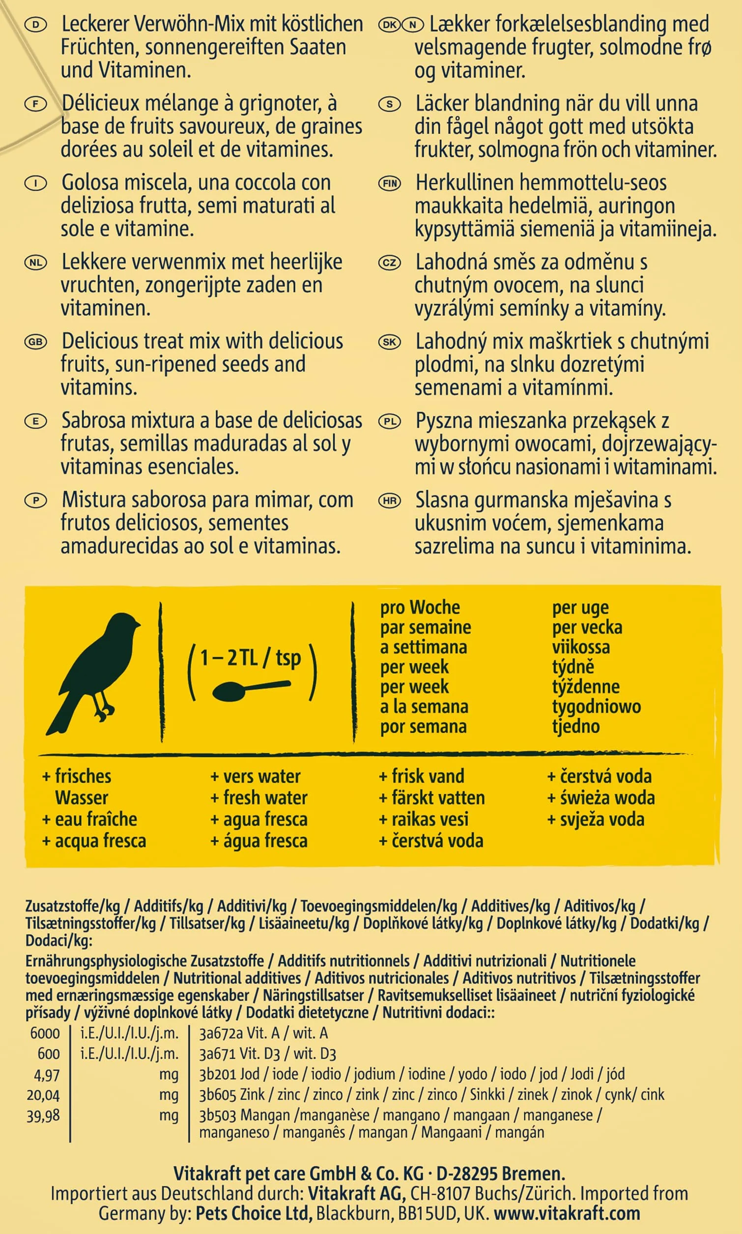 VITAKRAFT Fruit Cocktail Alimentation Complète pour Canaris 200 gr