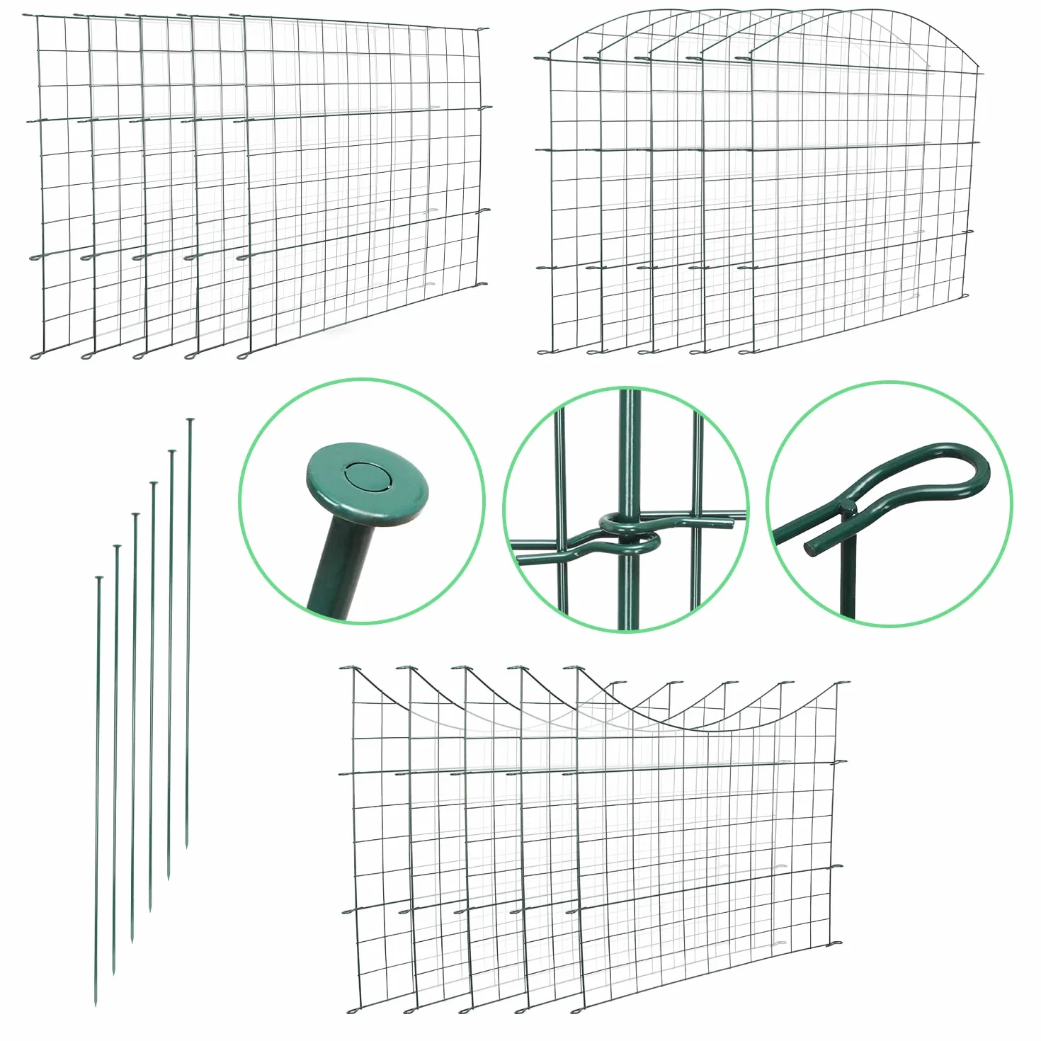 Clôture d'Étang et de Jardin en Métal 5 Éléments 6 Barres de Fixation Avec Arche Inférieure