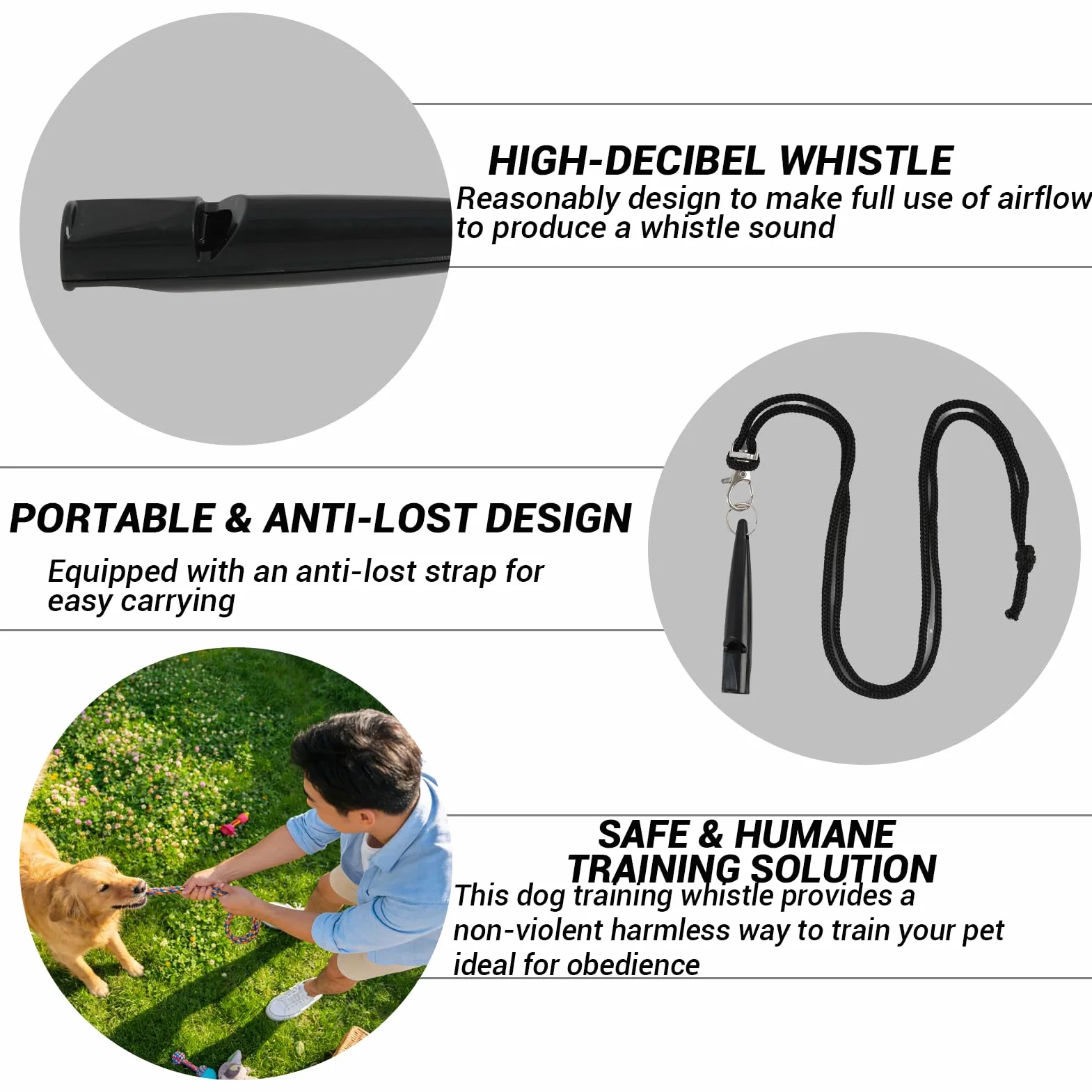 Sifflet Chien Ultrasonique Silencieux avec Cordon, Dressage Contrôle Aboiements, Noir