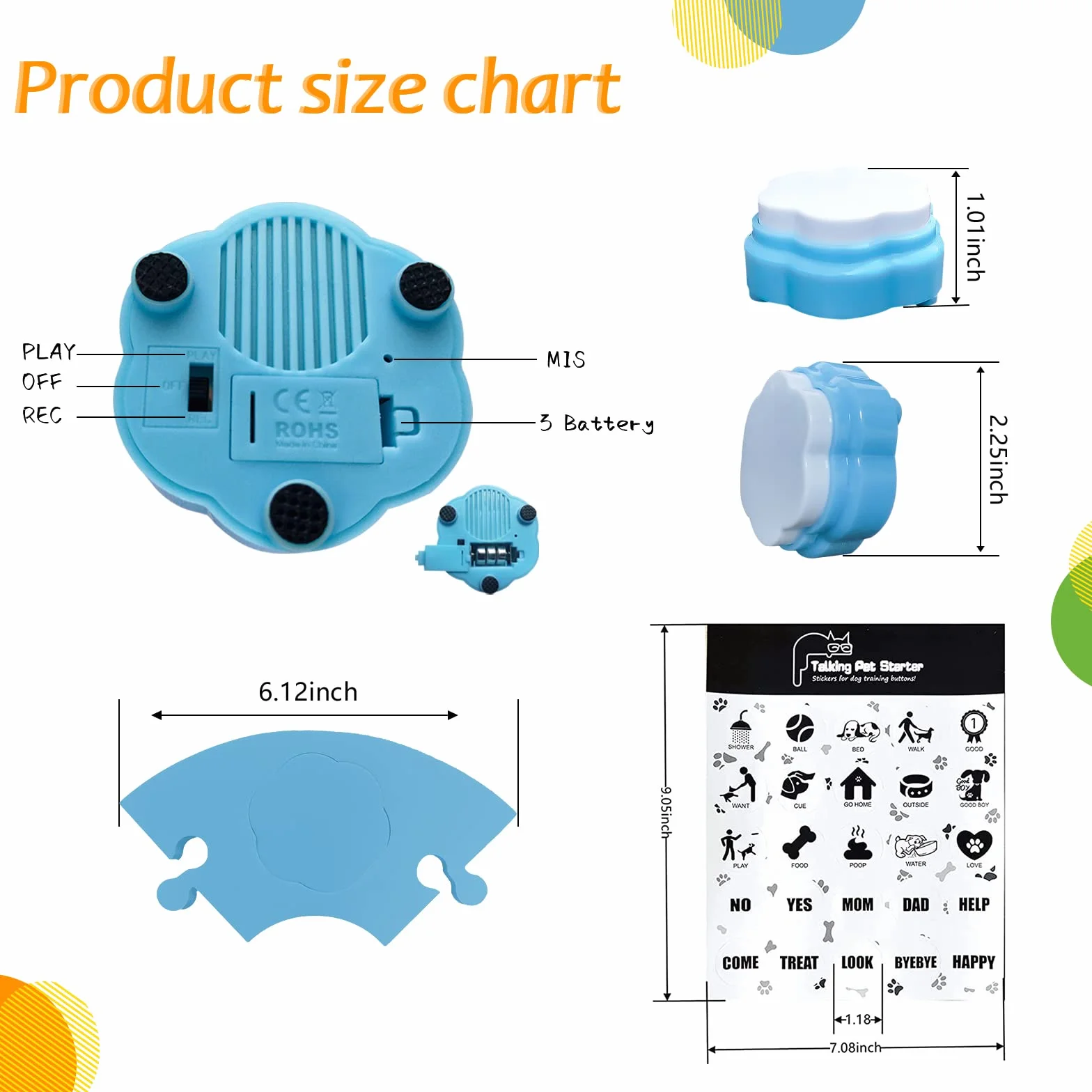 8 Boutons colorés pour Chien, Boutons parlants pour Chien, Set de Boutons de Dressage pour Animaux, Boutons de Communication pour Chien, (Piles Non fournies)